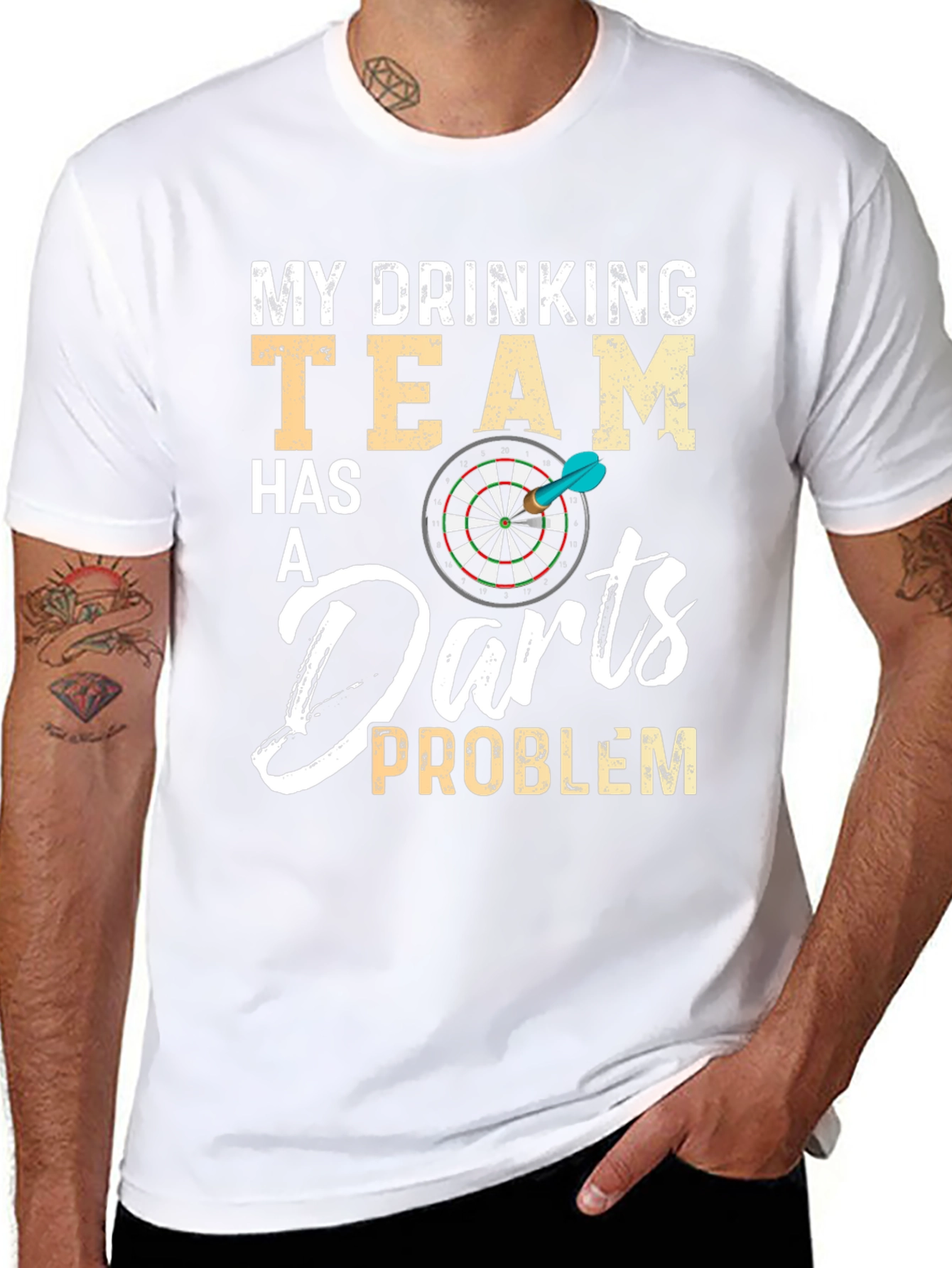 Funny Drinking Darts Team Problem Black T-Shirt