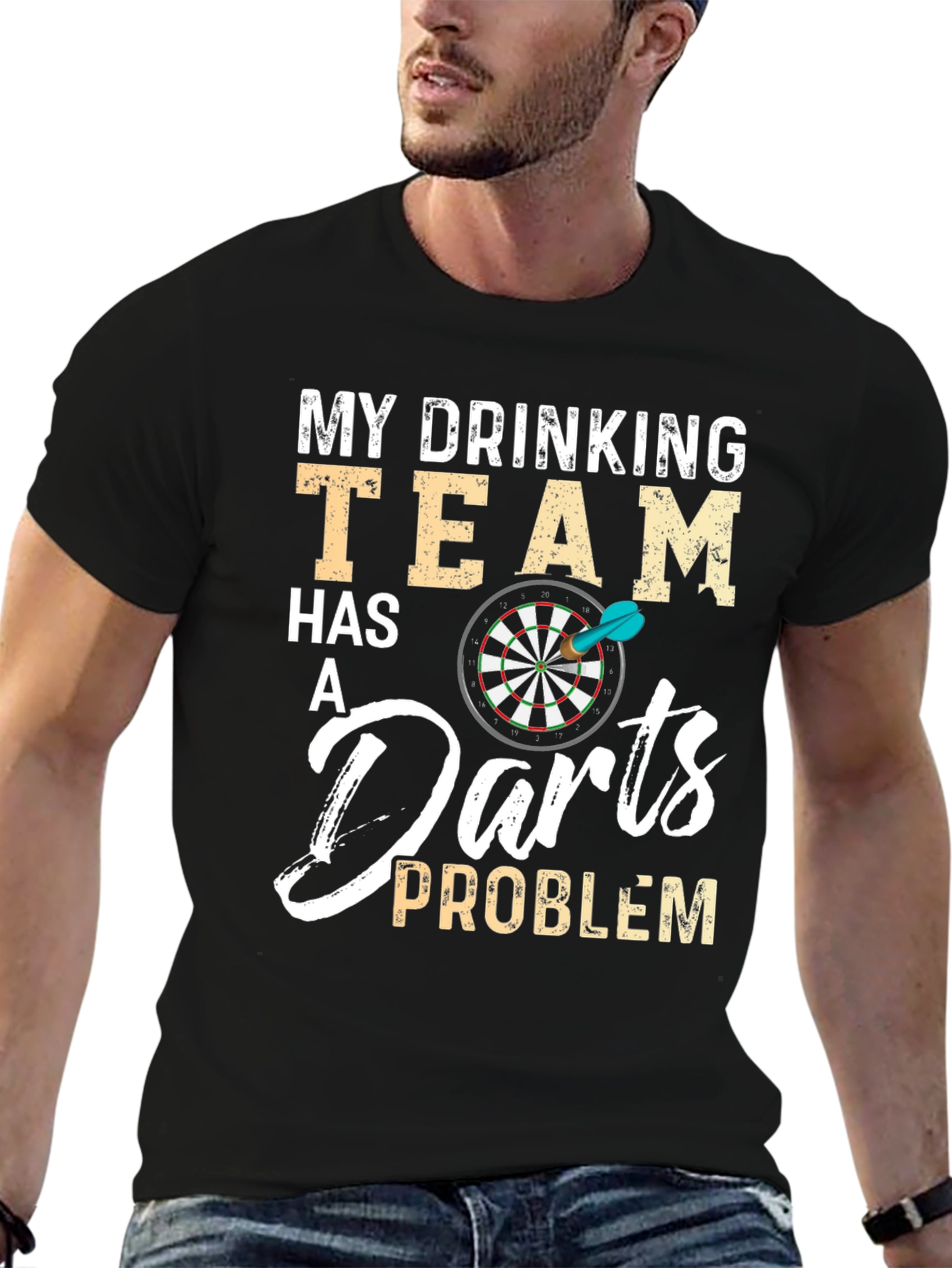 Funny Drinking Darts Team Problem Black T-Shirt