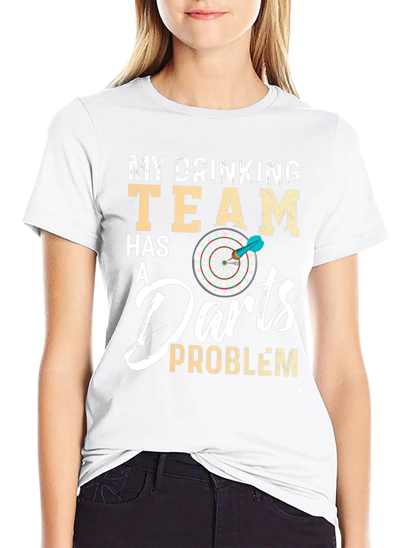 Funny Drinking Darts Team Problem Black T-Shirt