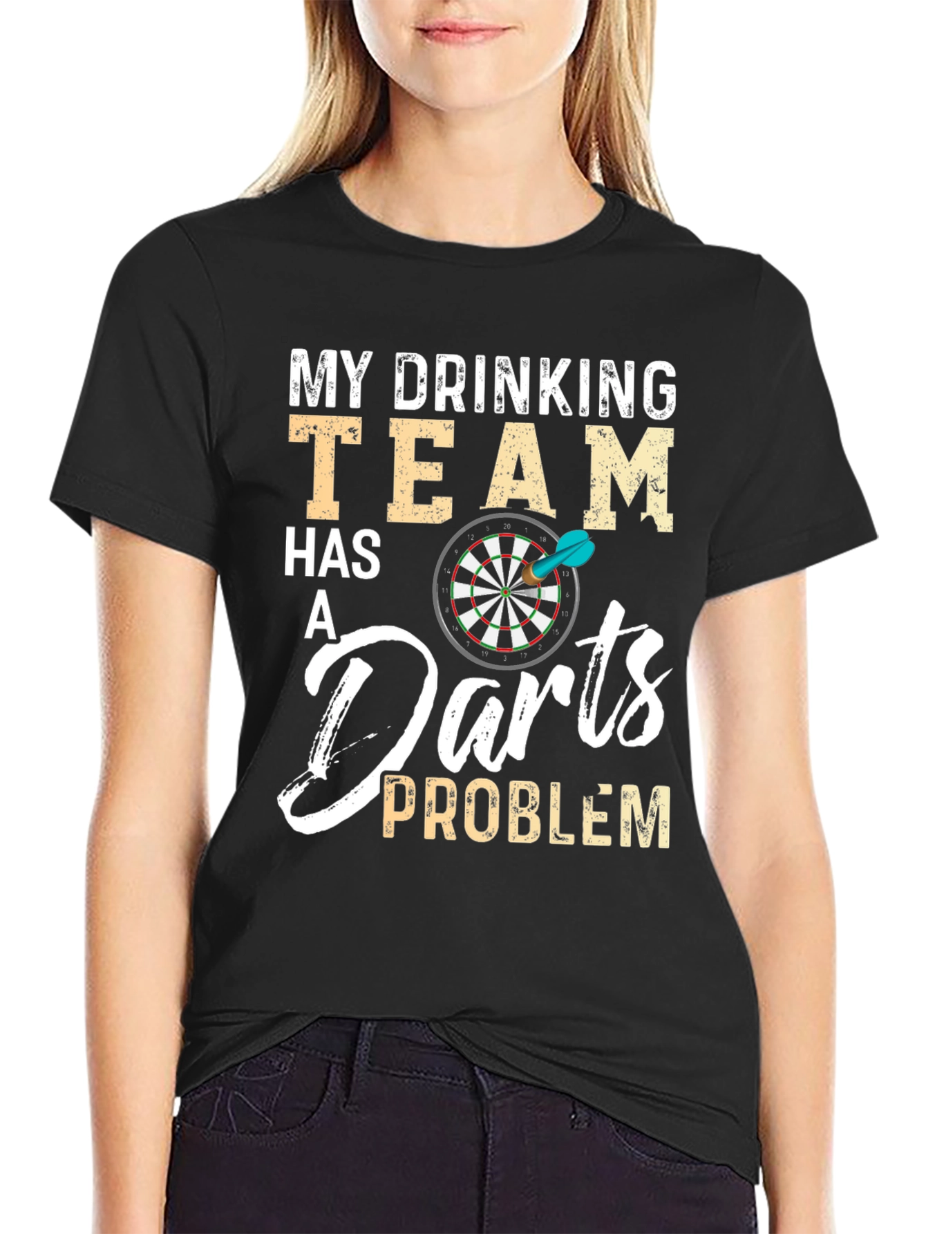 Funny Drinking Darts Team Problem Black T-Shirt