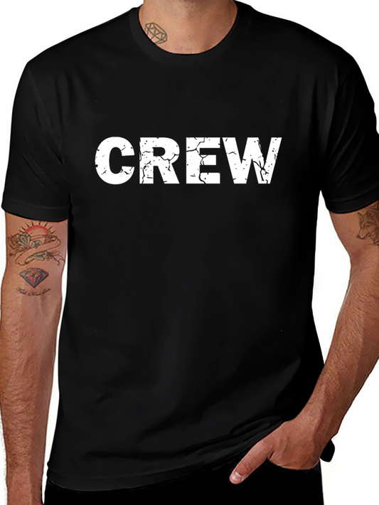 Distressed White CREW Graphic Black T-Shirt