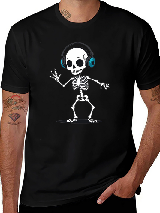 Skeleton DJ T-Shirt - Black Fun Graphic Tee