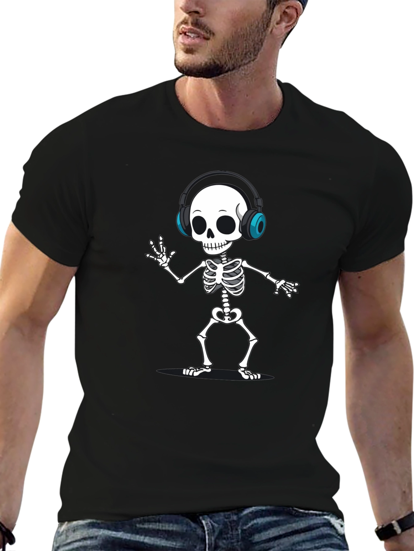 Skeleton DJ T-Shirt - Black Fun Graphic Tee