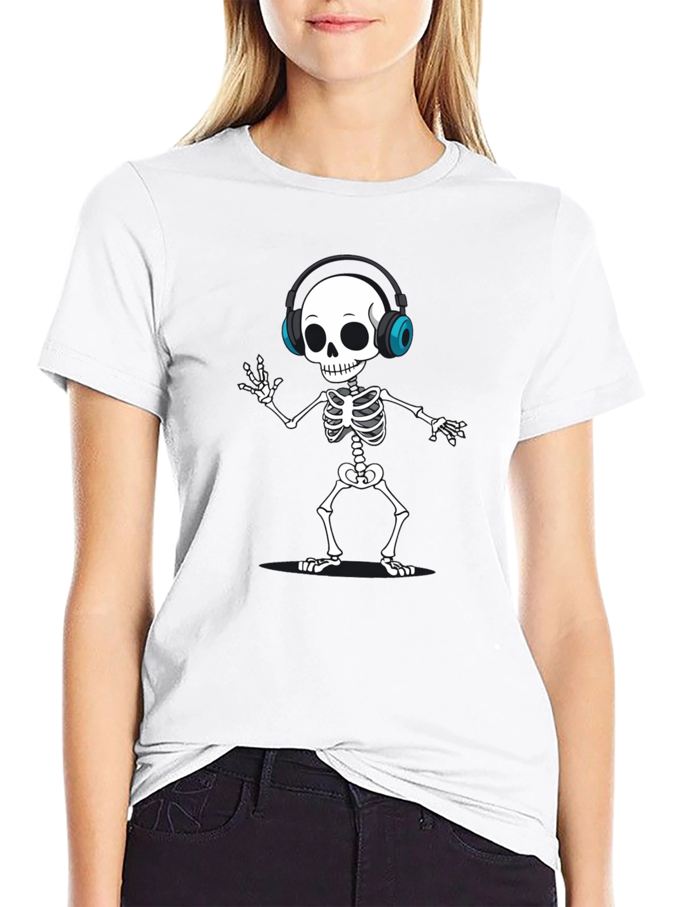 Skeleton DJ T-Shirt - Black Fun Graphic Tee