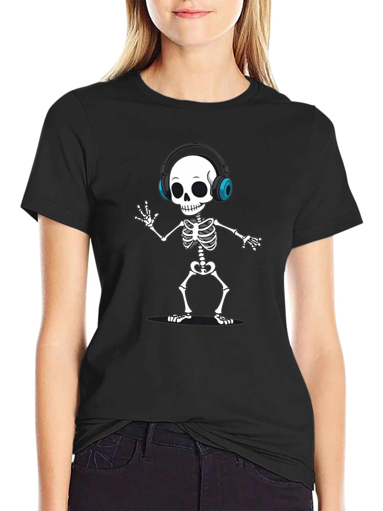 Skeleton DJ T-Shirt - Black Fun Graphic Tee