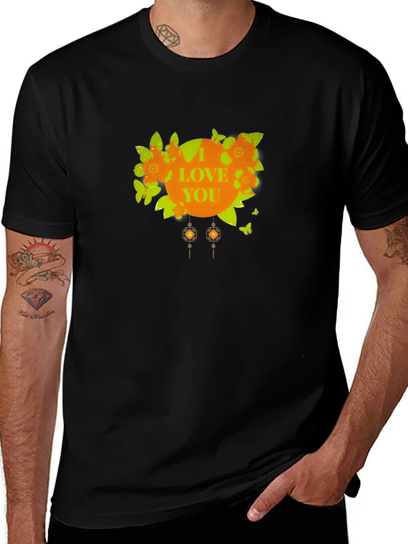 I Love You Floral Graphic Black T-Shirt