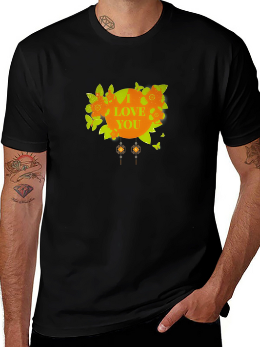 I Love You Floral Graphic Black T-Shirt
