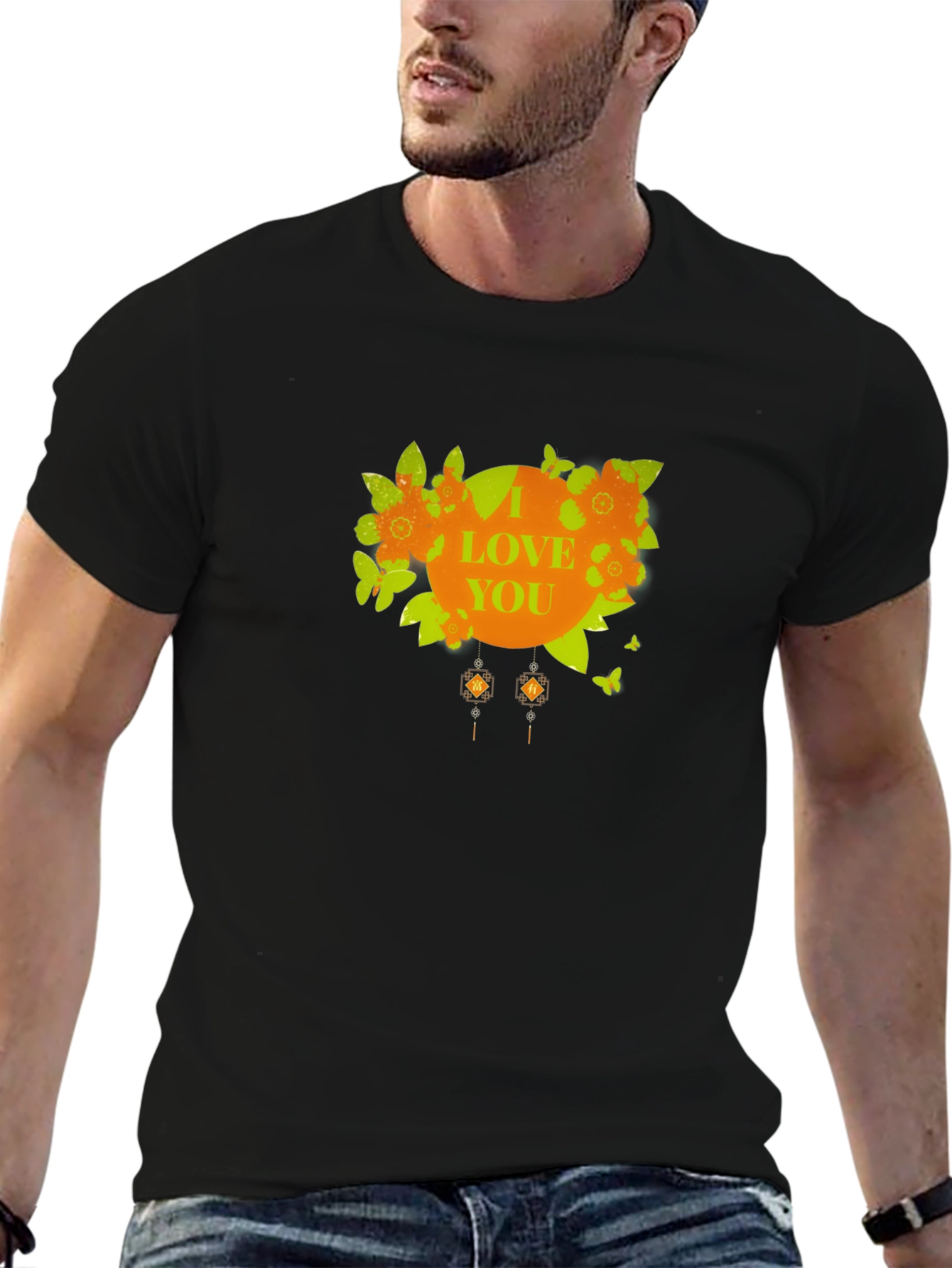 I Love You Floral Graphic Black T-Shirt
