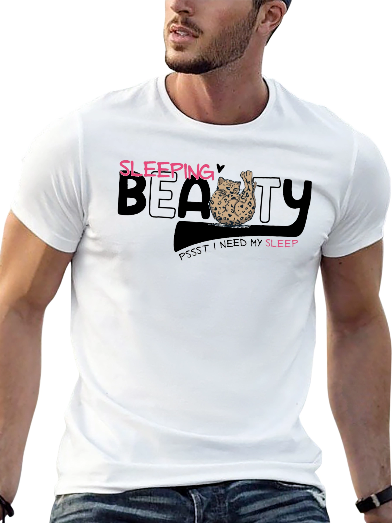 Sleeping Beauty Cat Graphic Tee - Mens Black T-Shirt