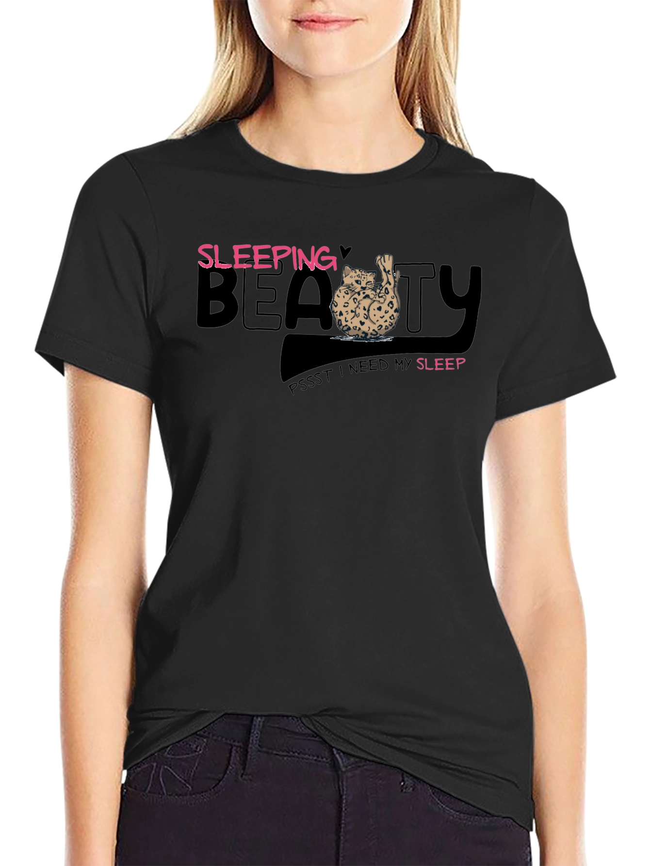Sleeping Beauty Cat Graphic Tee - Mens Black T-Shirt