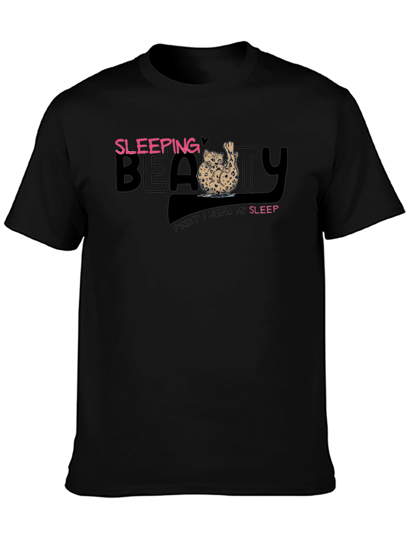 Sleeping Beauty Cat Graphic Tee - Mens Black T-Shirt