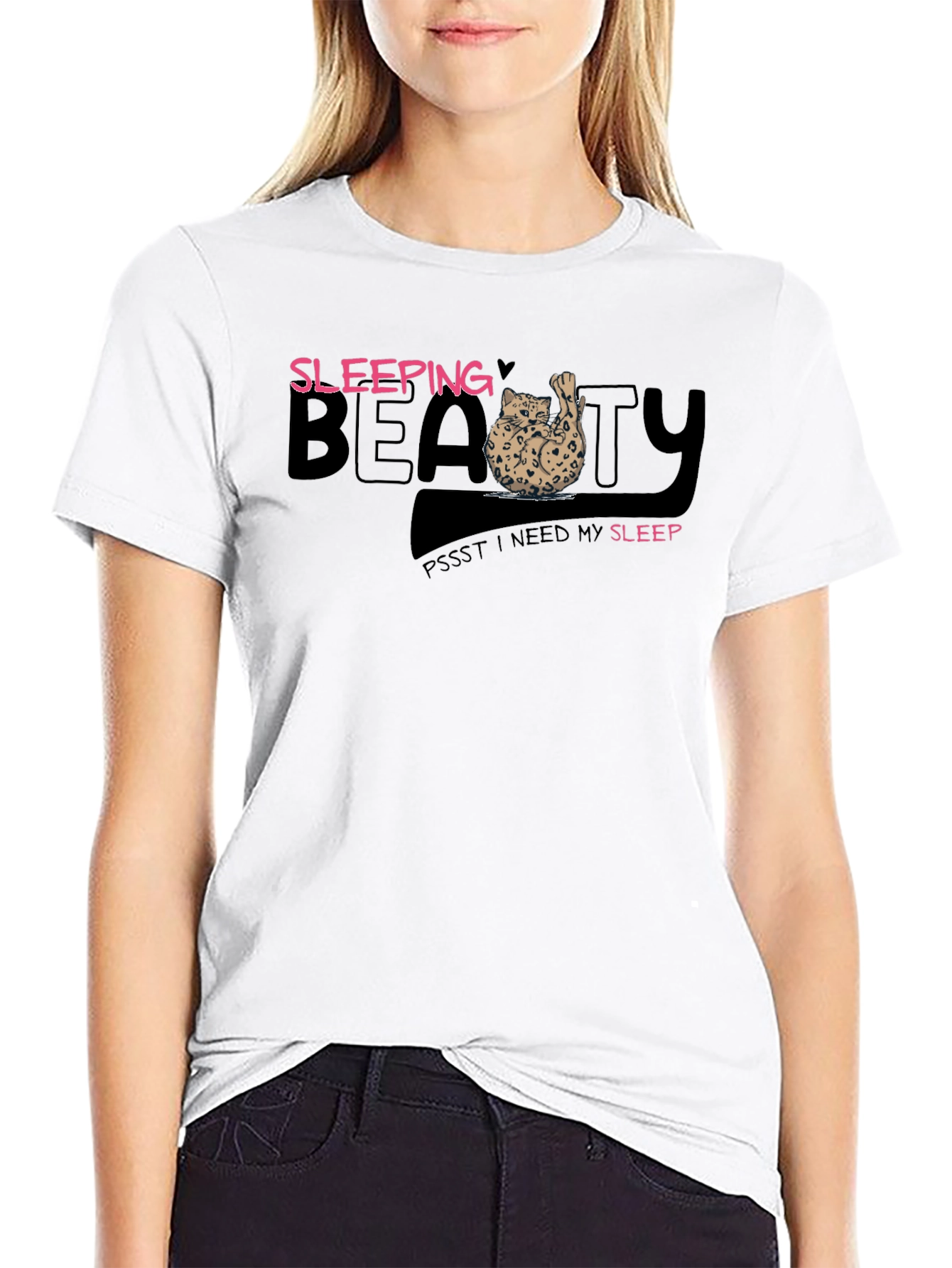 Sleeping Beauty Cat Graphic Tee - Mens Black T-Shirt
