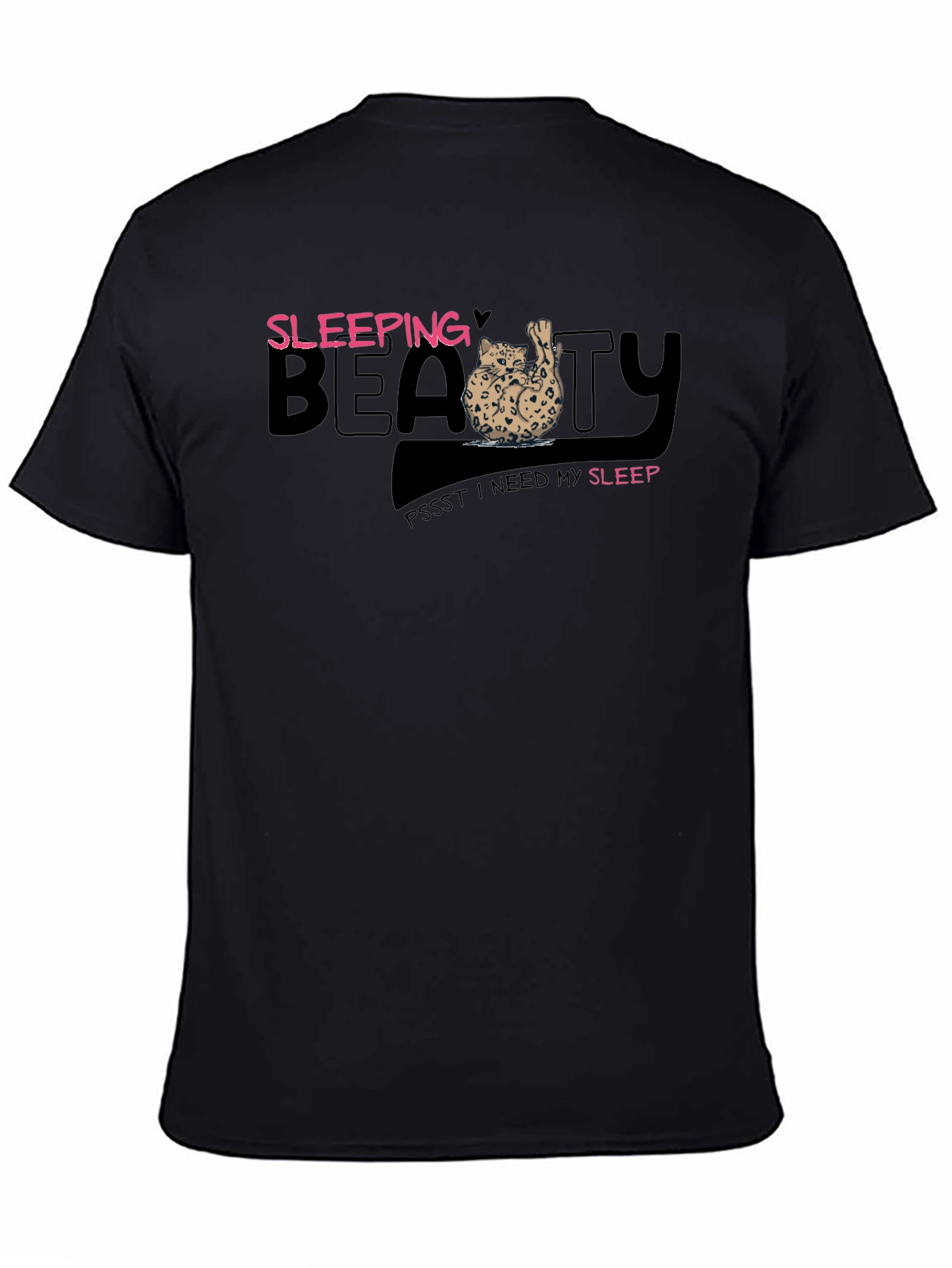 Sleeping Beauty Cat Graphic Tee - Mens Black T-Shirt