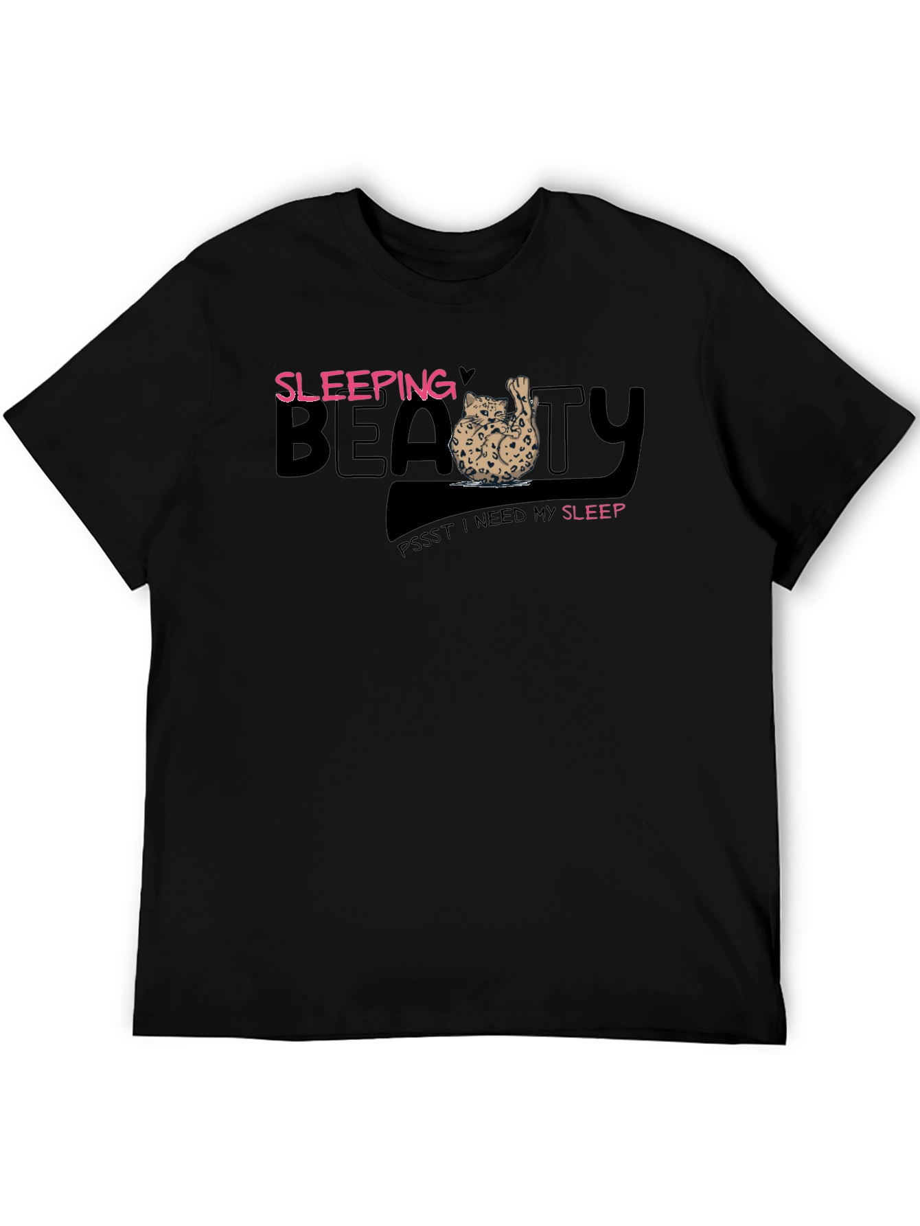 Sleeping Beauty Cat Graphic Tee - Mens Black T-Shirt