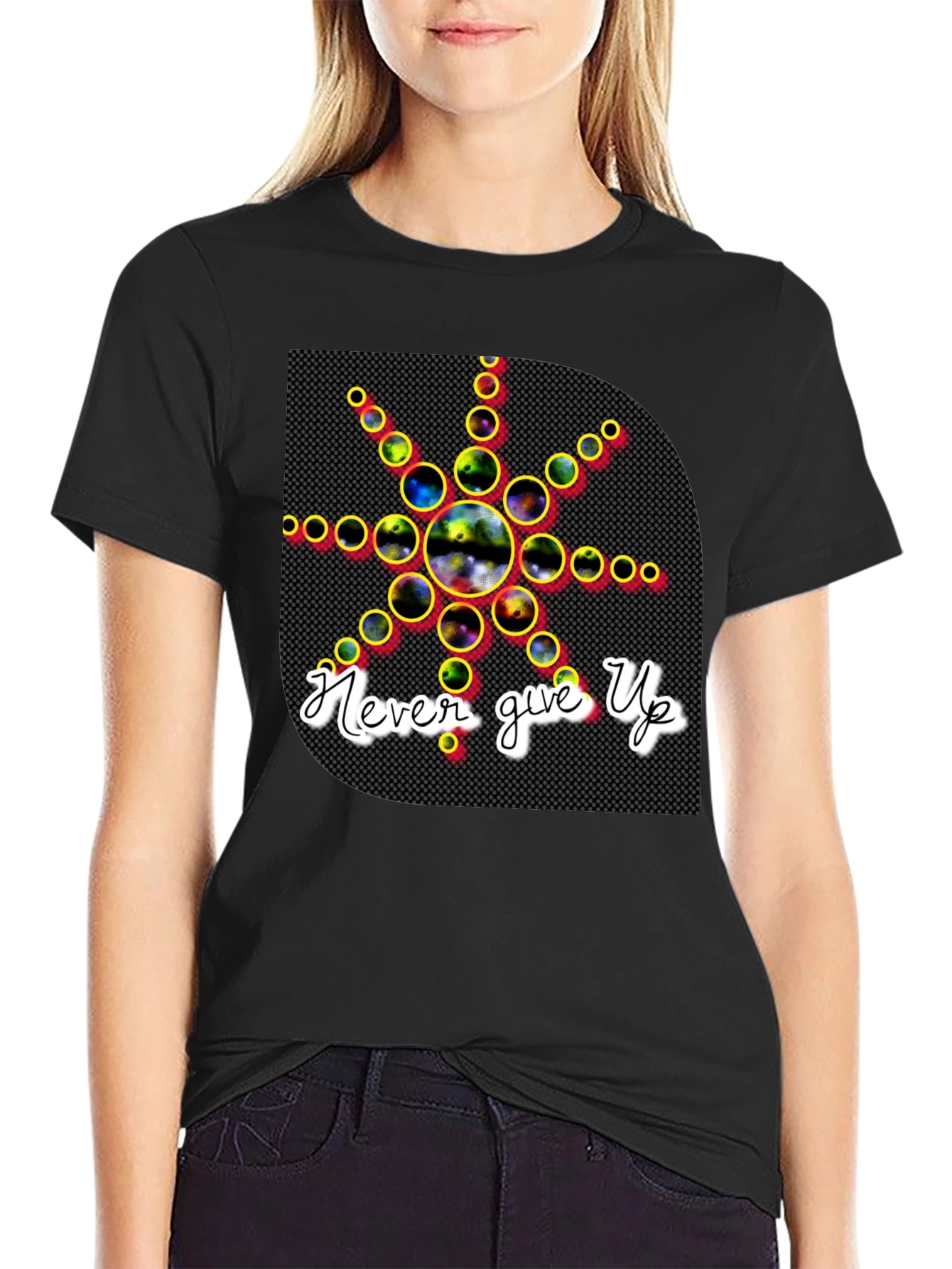 Never Give Up Graphic Tee - Stylish Black T-Shirt