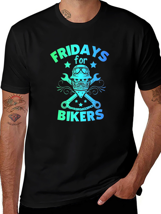 Fridays for Bikers T-Shirt - Skull & Wrench Design