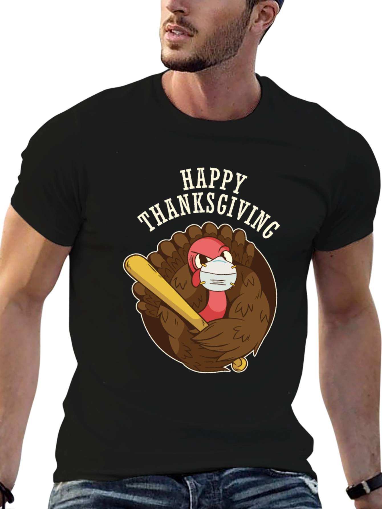Happy Thanksgiving Turkey Mask T-Shirt
