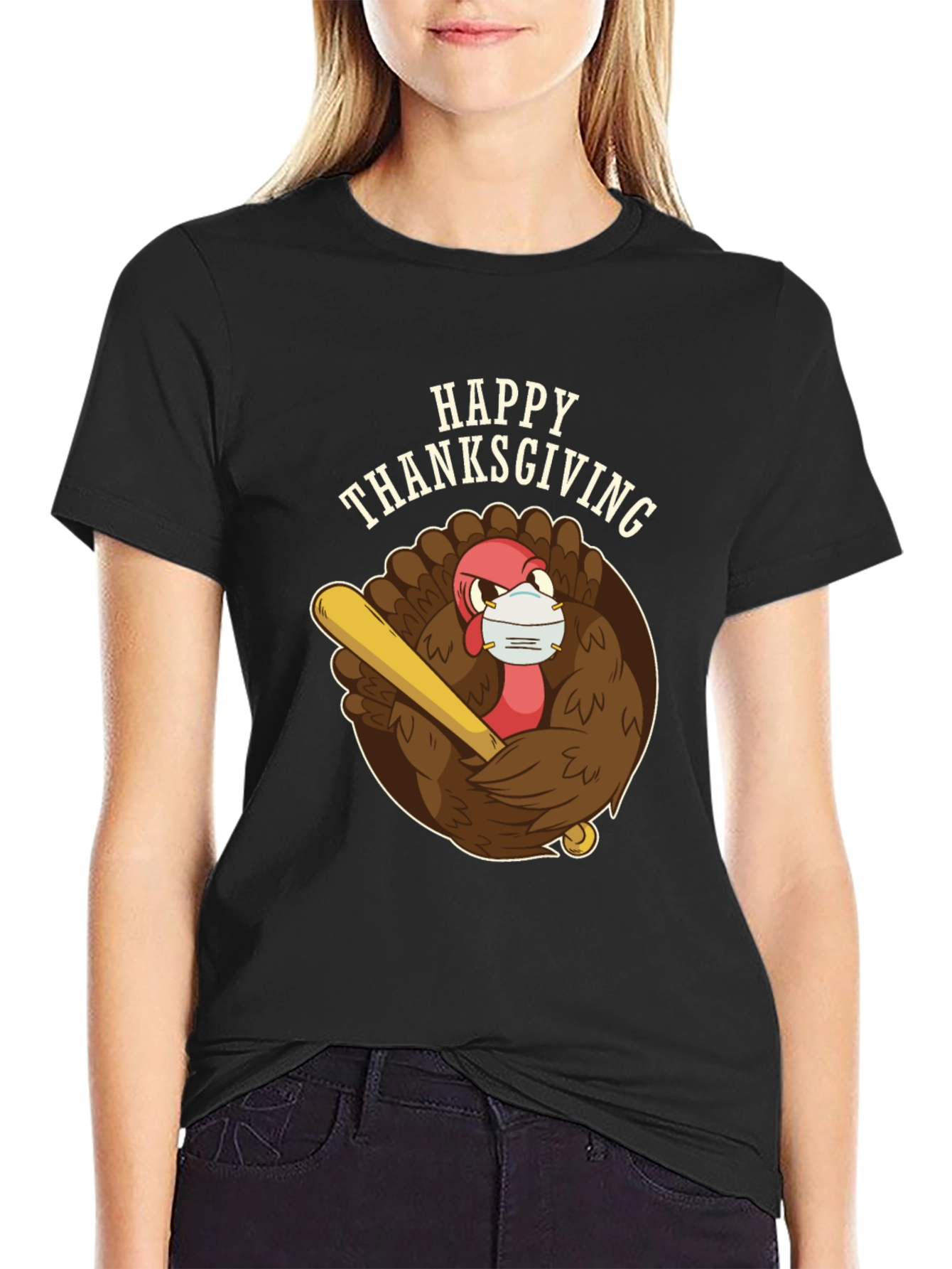 Happy Thanksgiving Turkey Mask T-Shirt