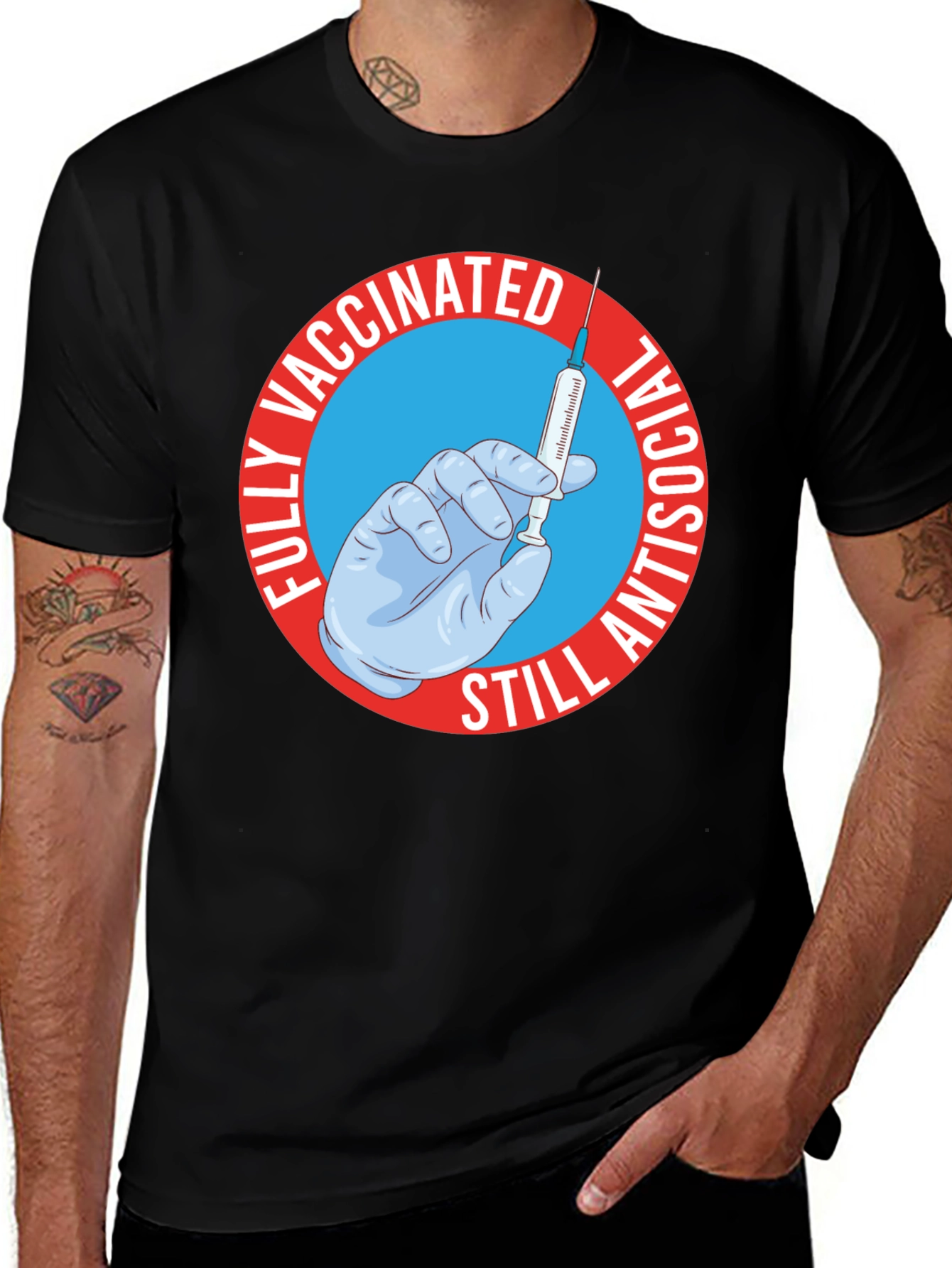 Vaccinated Still Antisocial Black T-Shirt