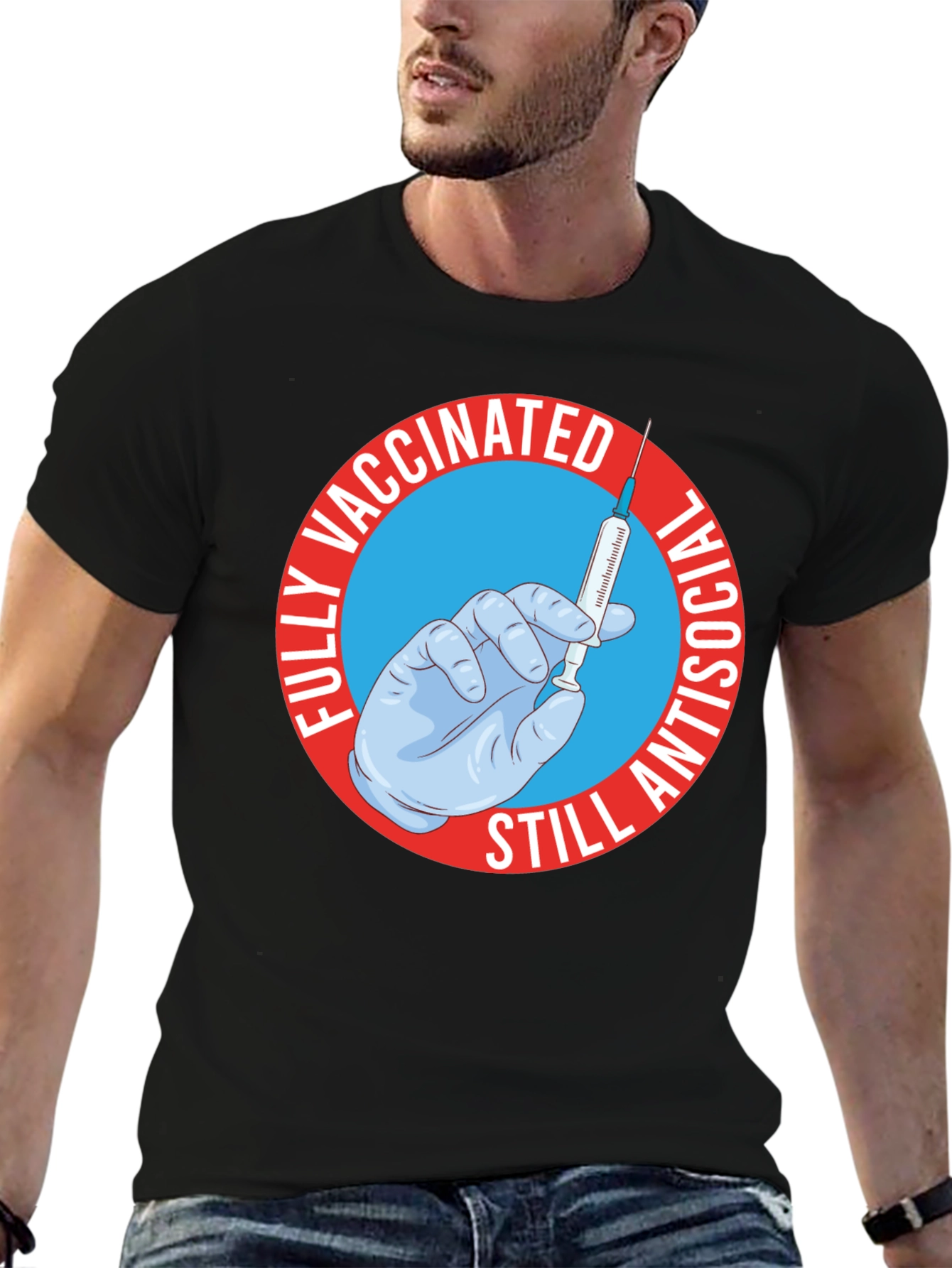 Vaccinated Still Antisocial Black T-Shirt