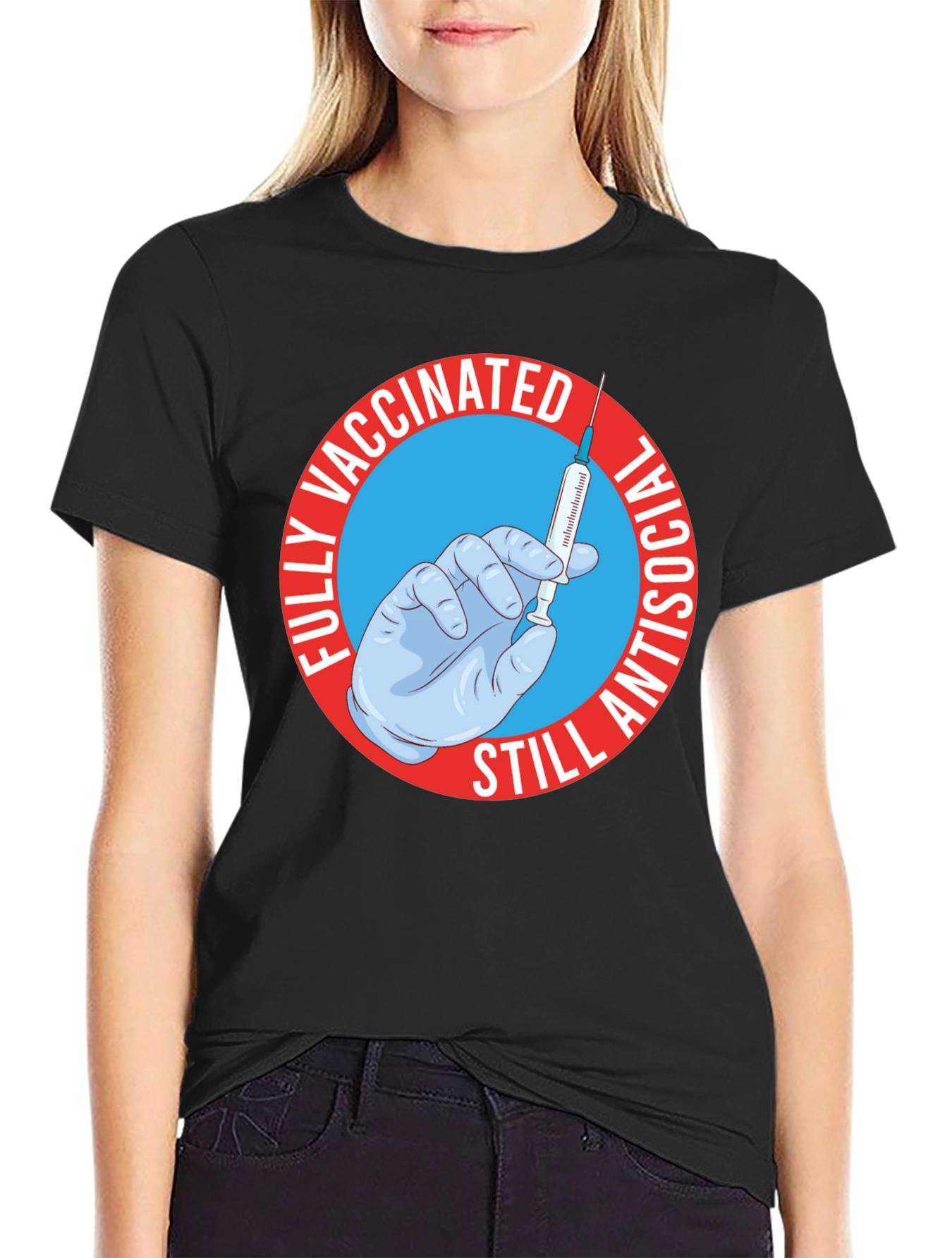 Vaccinated Still Antisocial Black T-Shirt