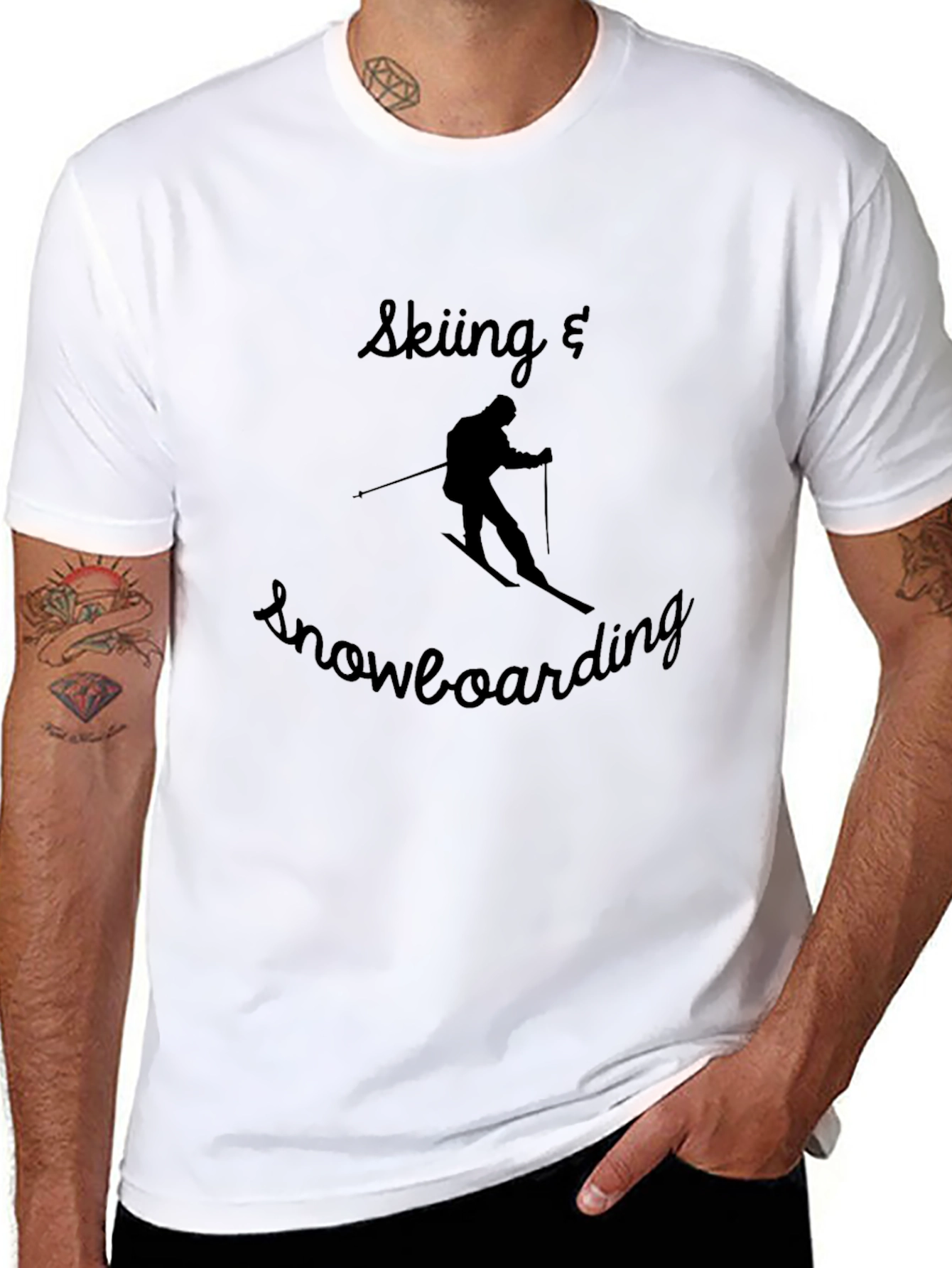Skiing & Snowboarding Graphic Tee - Black Cotton Blend