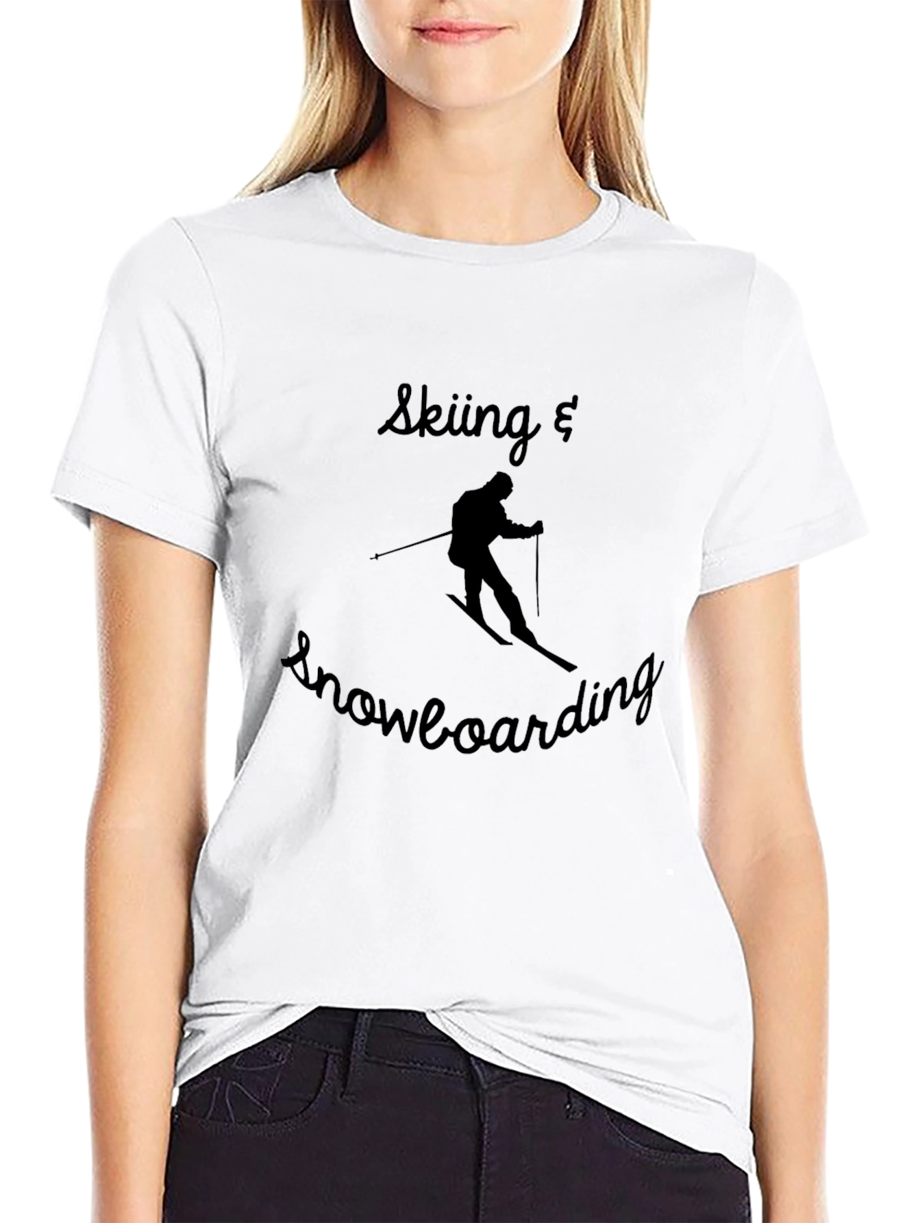 Skiing & Snowboarding Graphic Tee - Black Cotton Blend