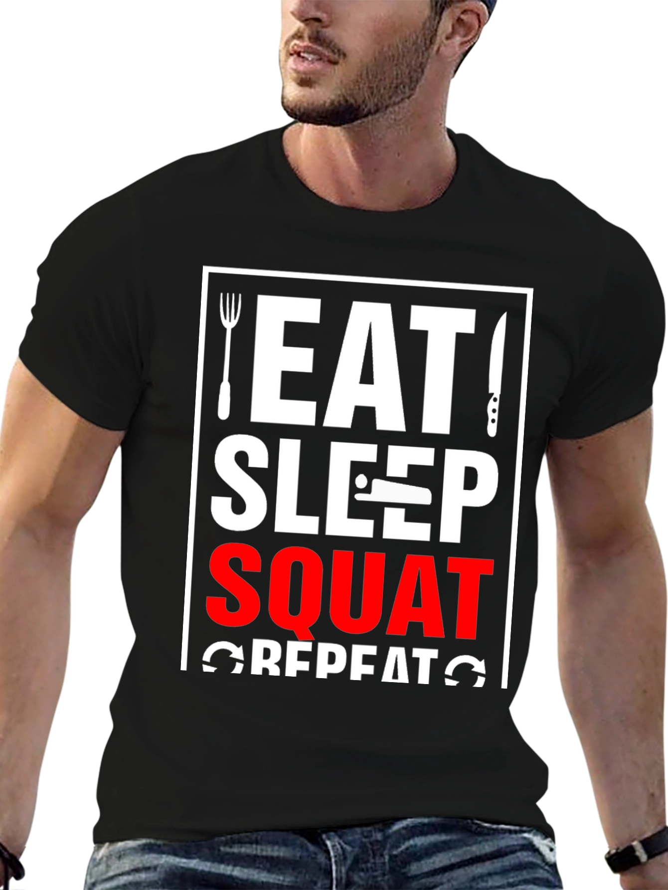 Eat Sleep Squat Repeat Black Graphic Tee