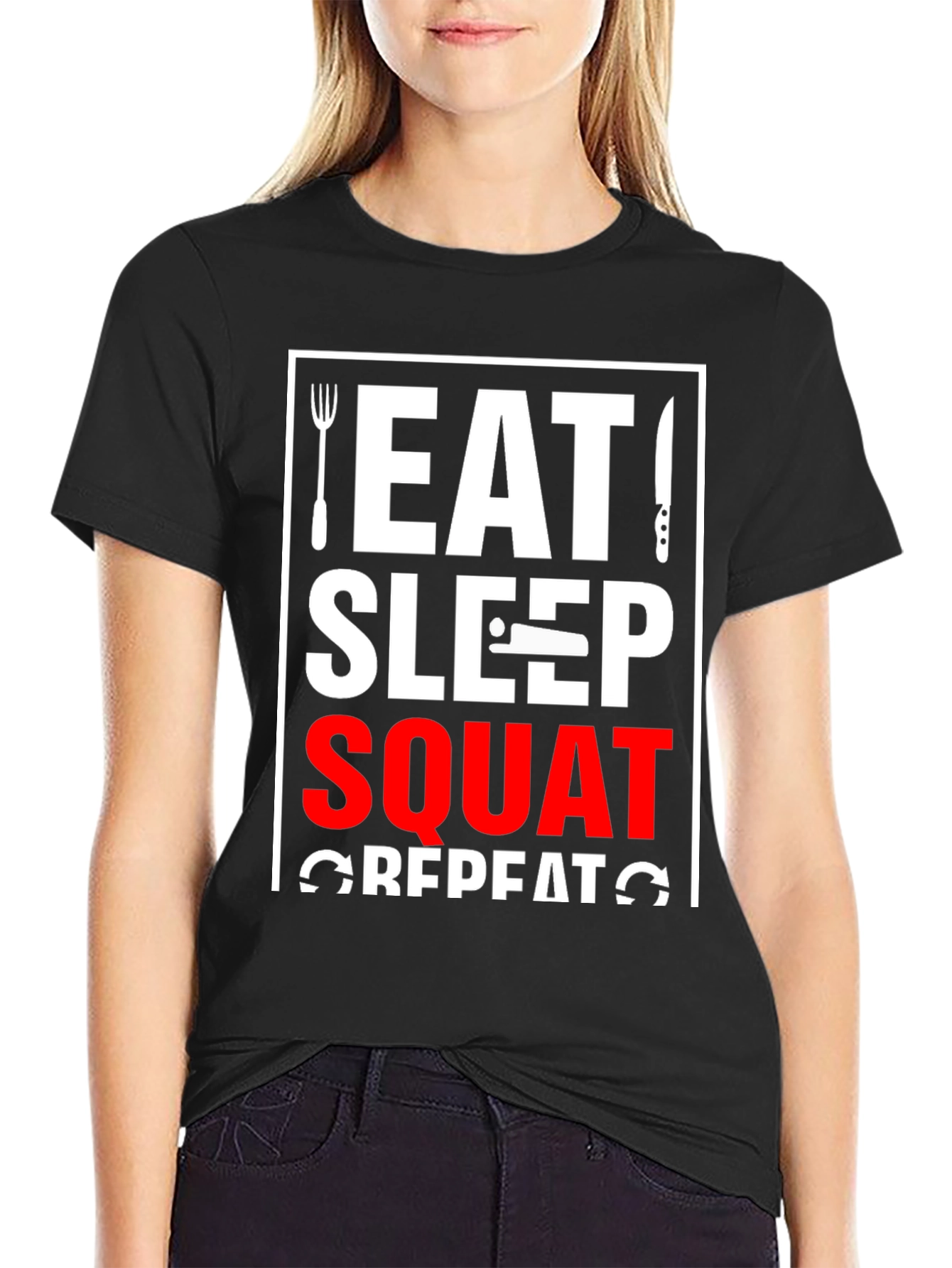 Eat Sleep Squat Repeat Black Graphic Tee