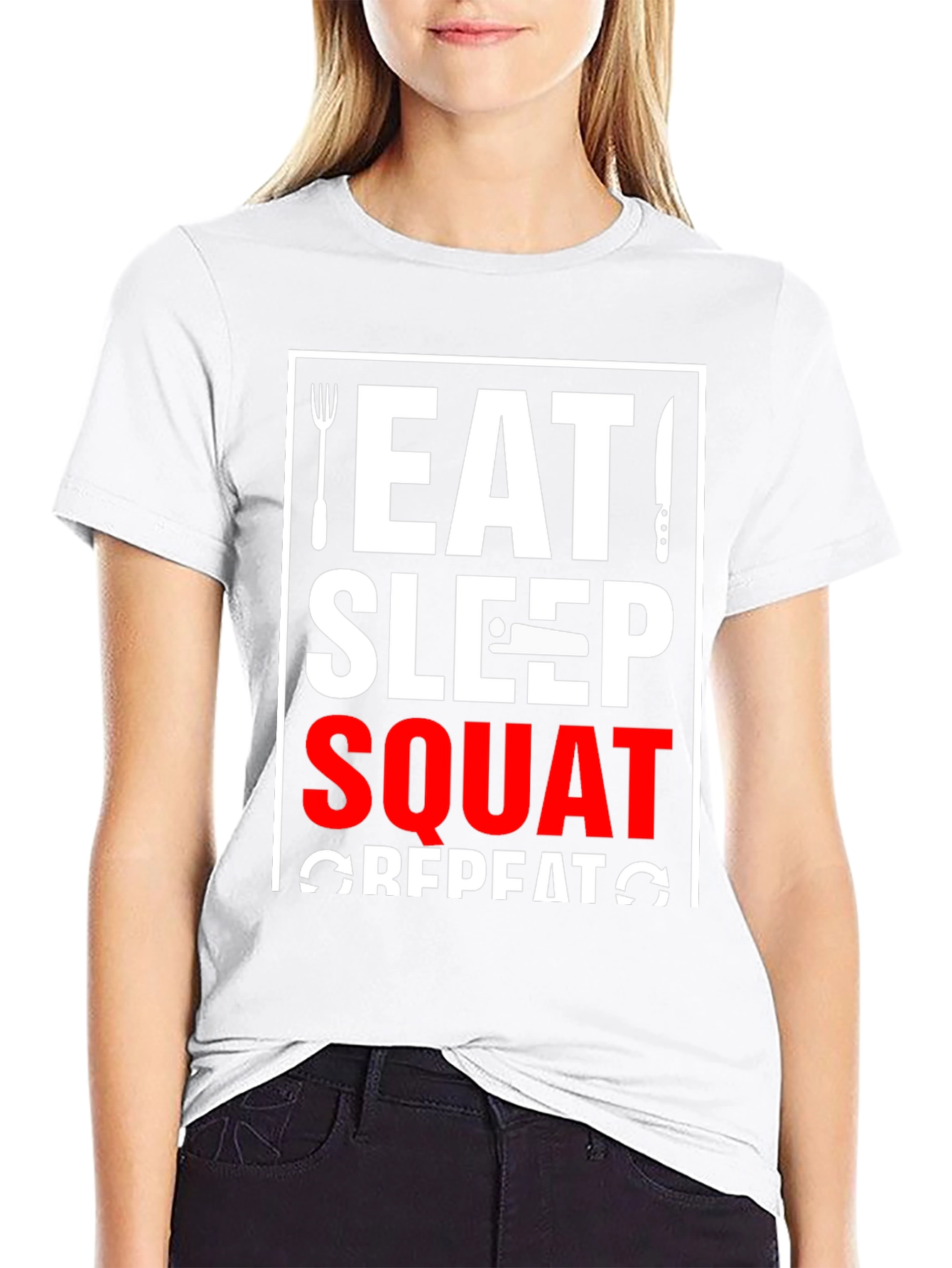 Eat Sleep Squat Repeat Black Graphic Tee