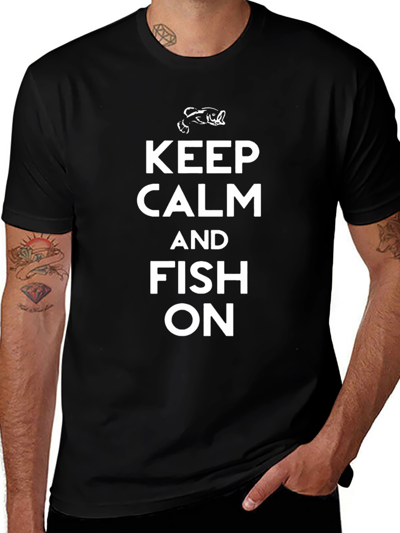 Keep Calm and Fish On Black T-Shirt