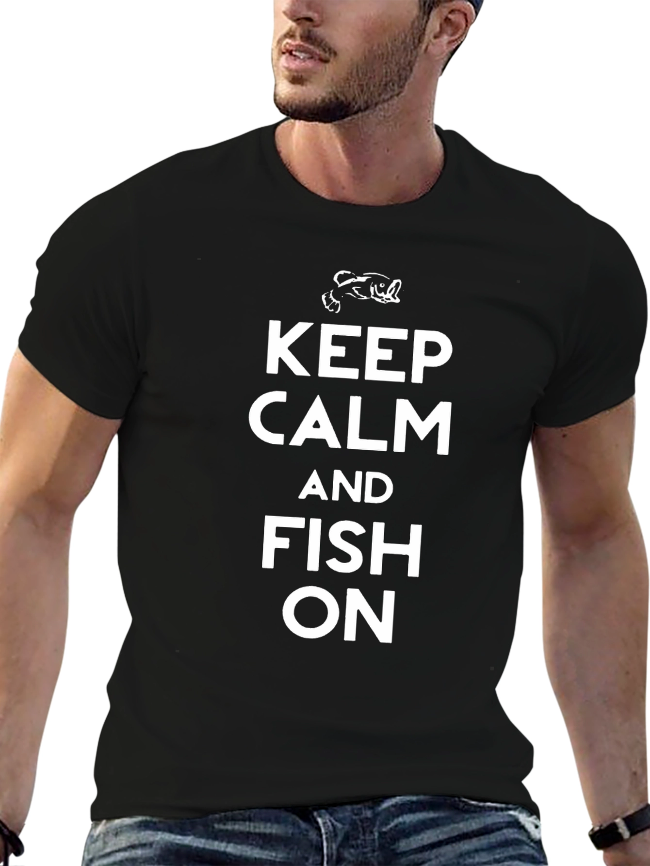 Keep Calm and Fish On Black T-Shirt