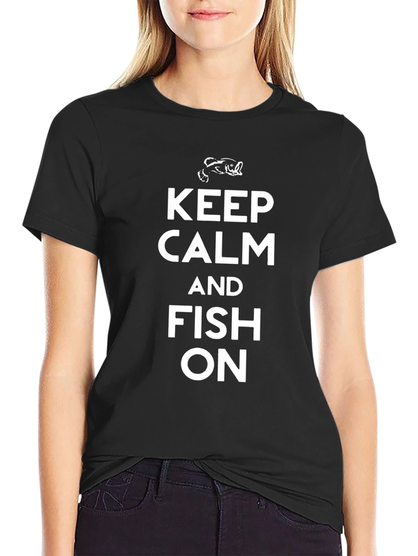 Keep Calm and Fish On Black T-Shirt