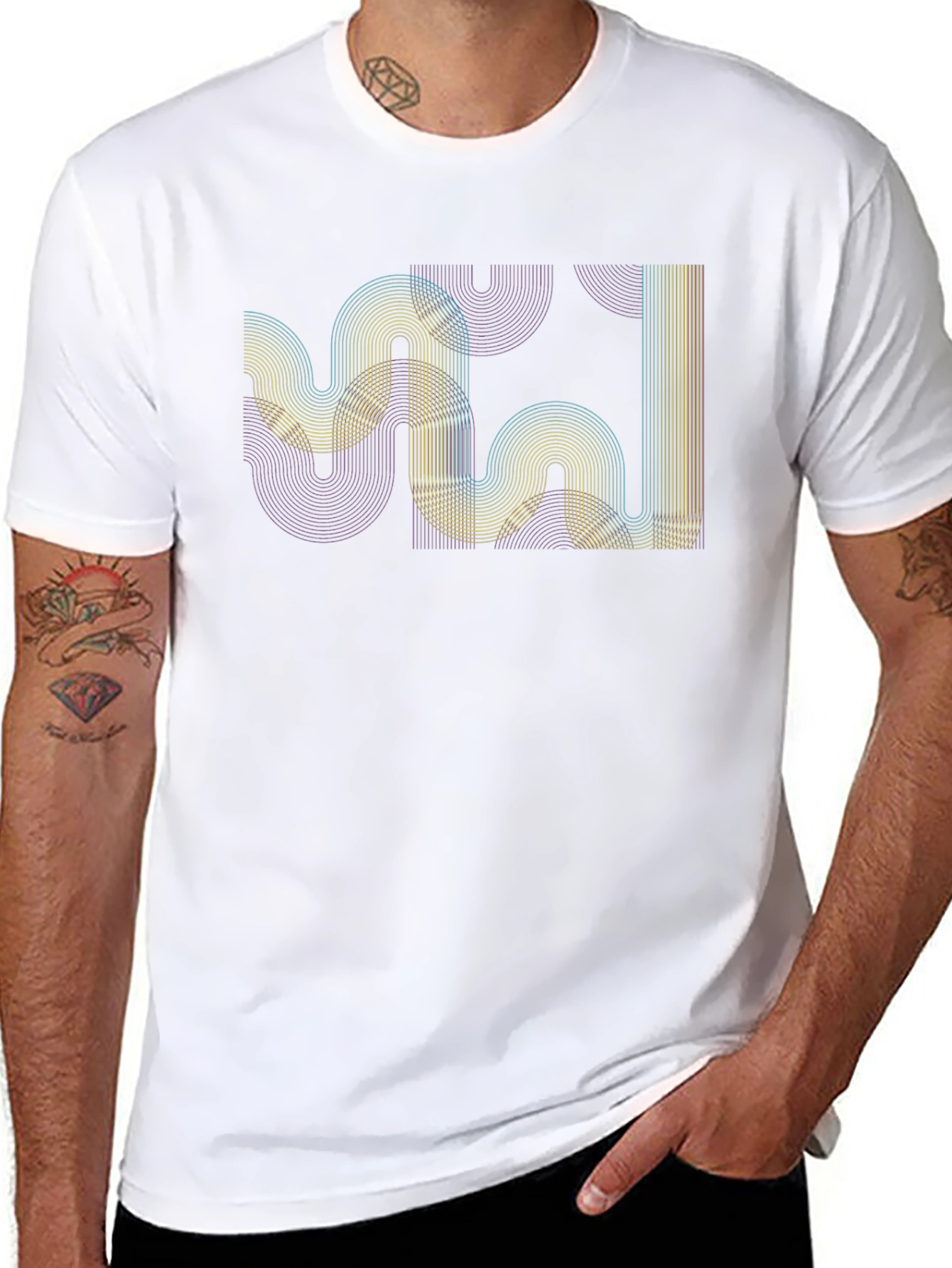 Retro Wave Lines Graphic Tee - Black