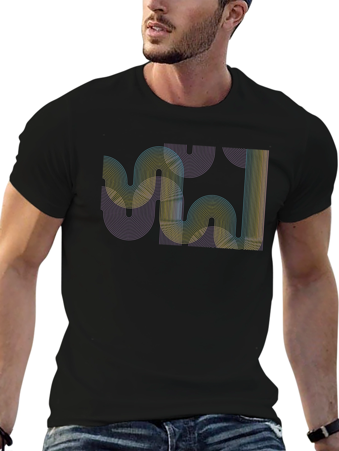 Retro Wave Lines Graphic Tee - Black