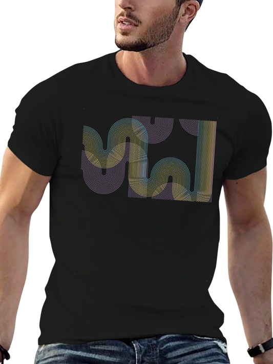 Retro Wave Lines Graphic Tee - Black