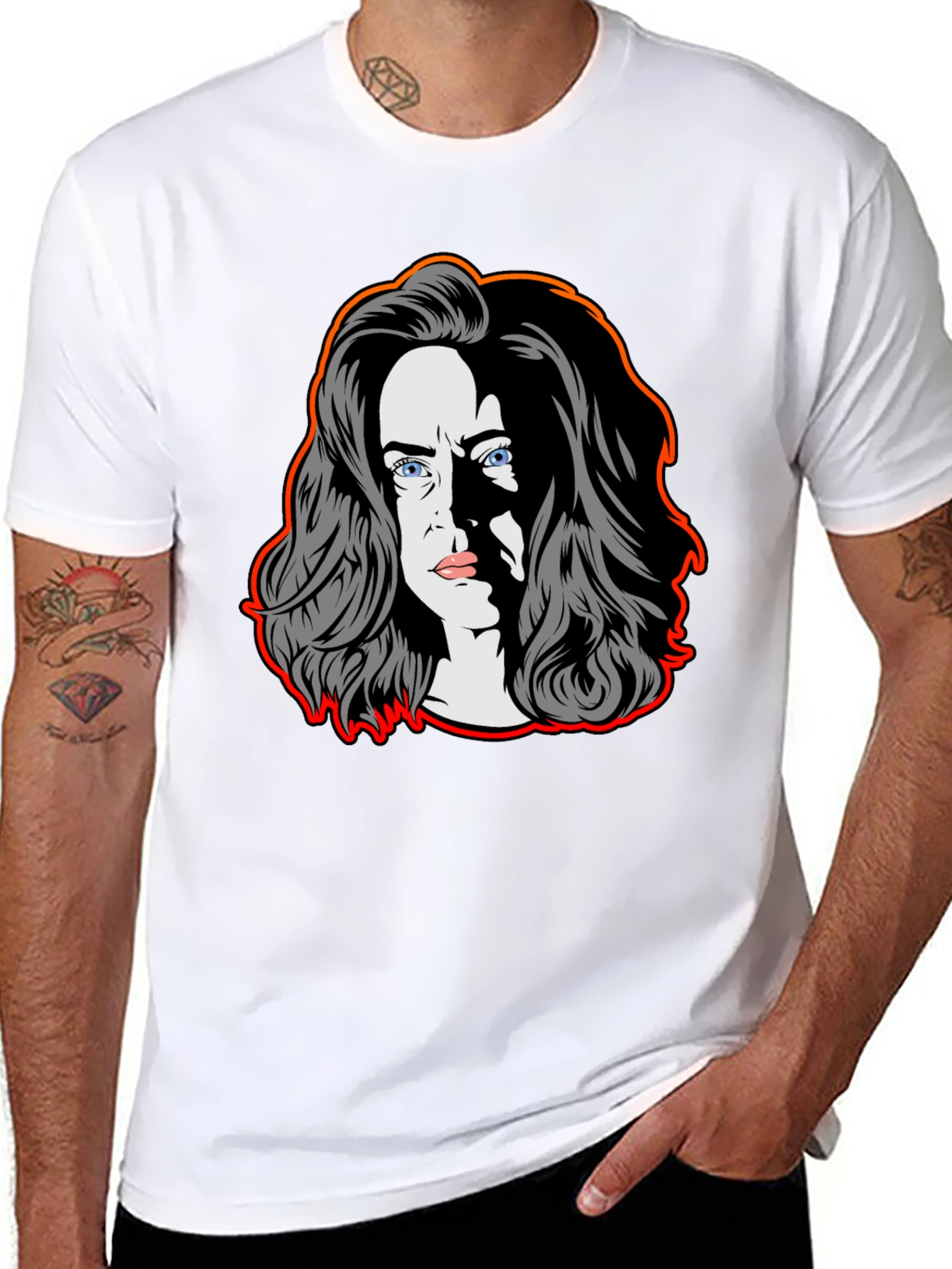 Pop Art Woman Graphic Tee - Black Cotton Blend