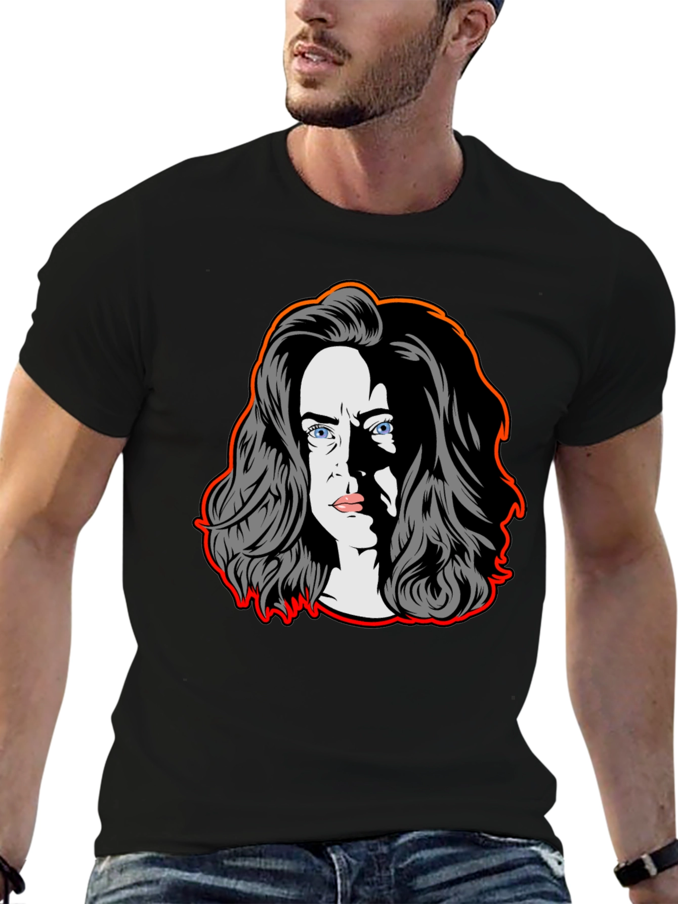 Pop Art Woman Graphic Tee - Black Cotton Blend