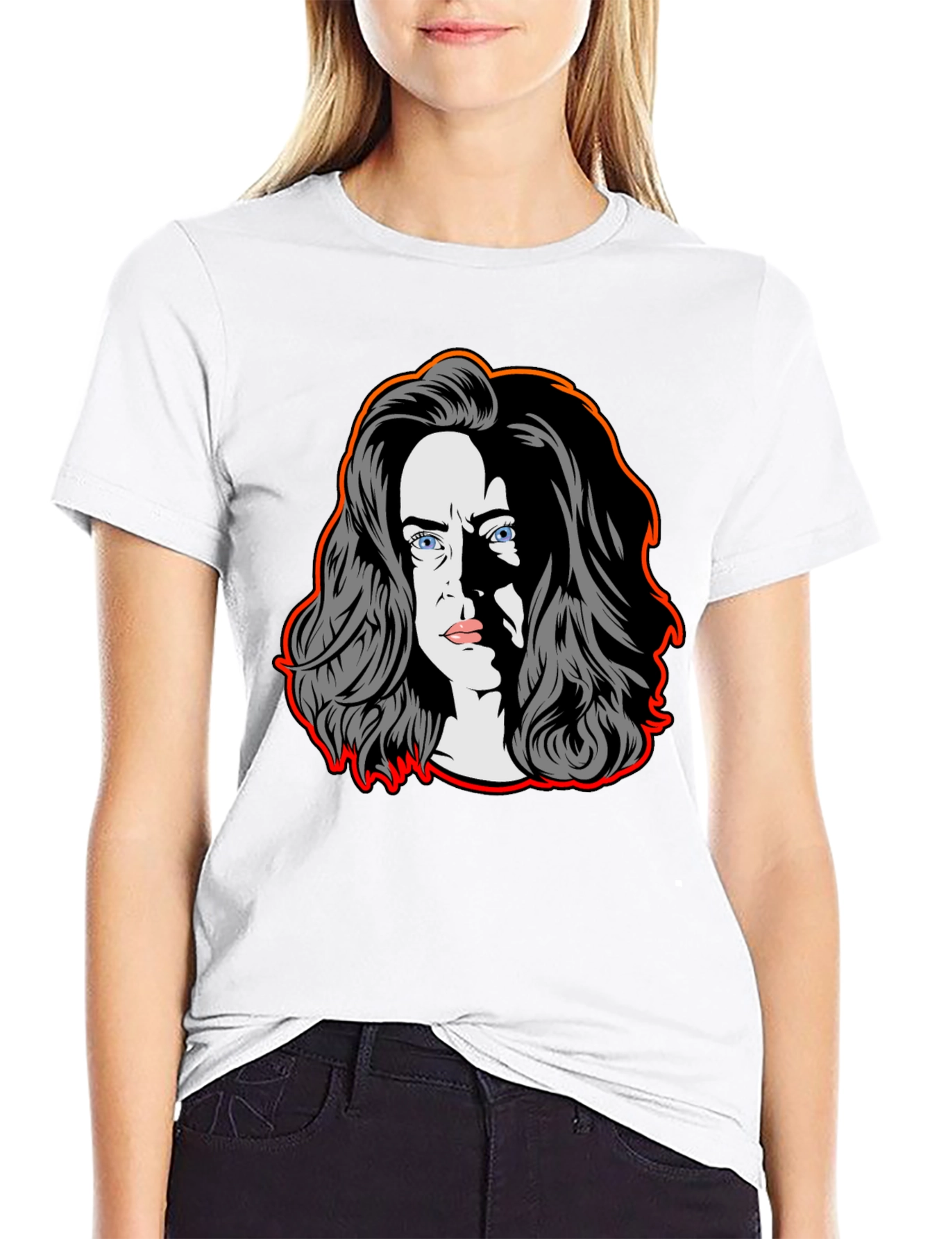 Pop Art Woman Graphic Tee - Black Cotton Blend