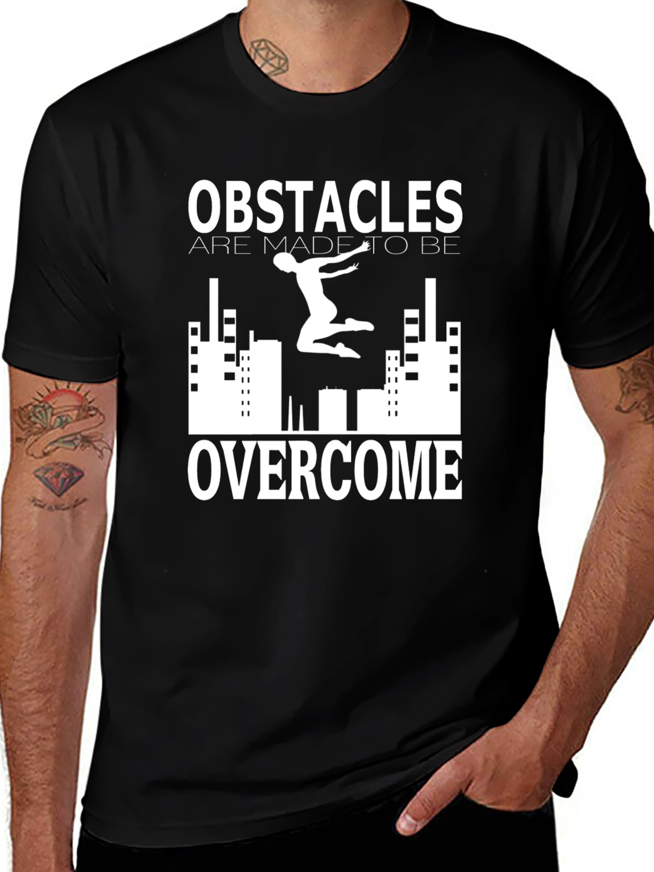 Obstacles Overcome Black Graphic Print Tee