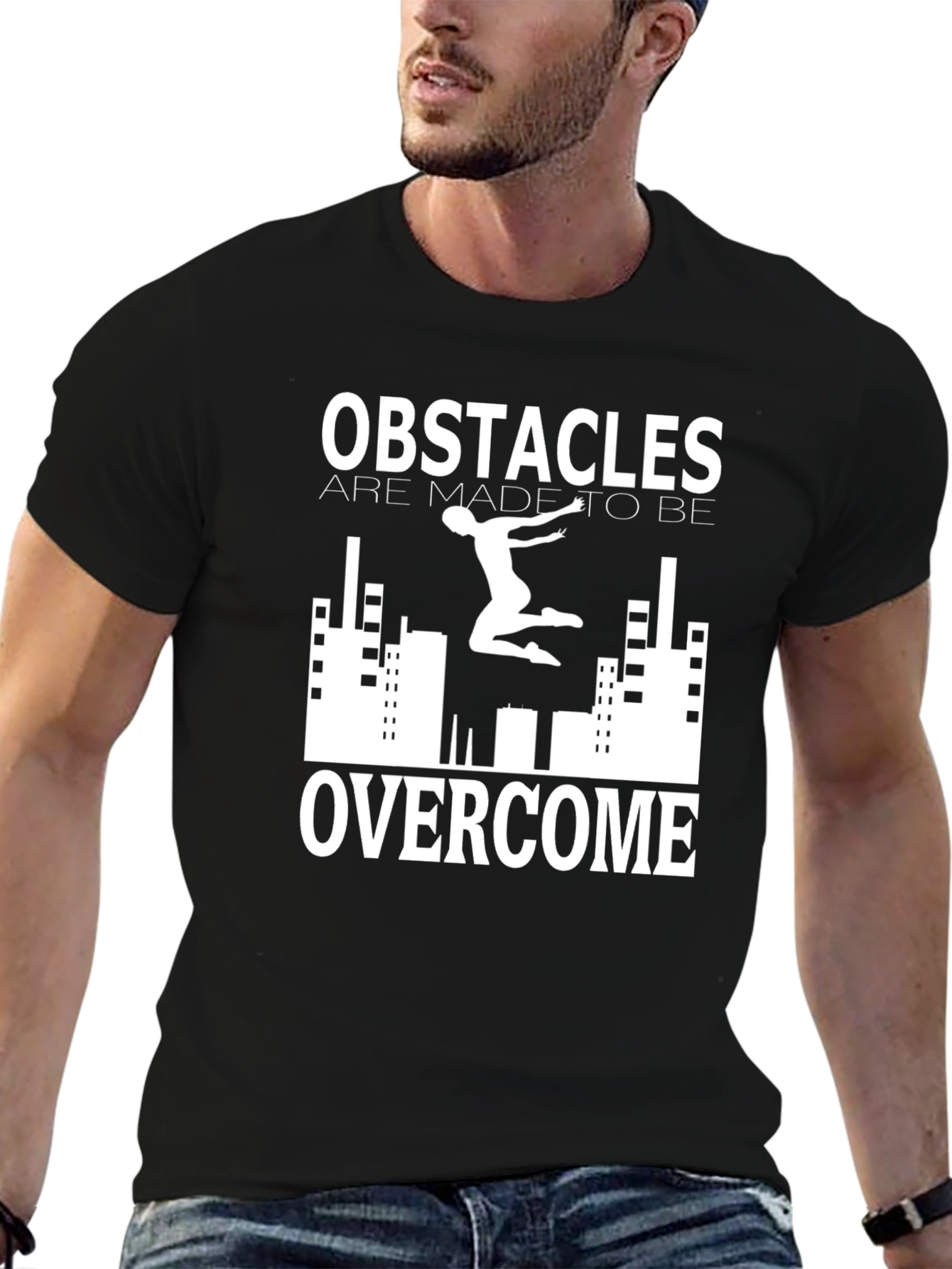 Obstacles Overcome Black Graphic Print Tee