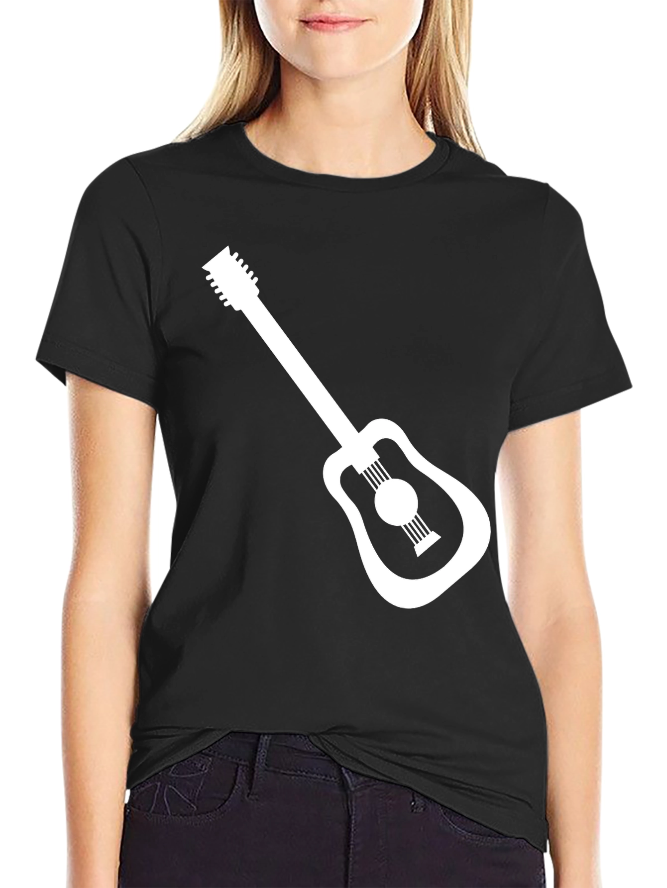 Guitar Graphic Tee - Black Cotton Casual T-Shirt