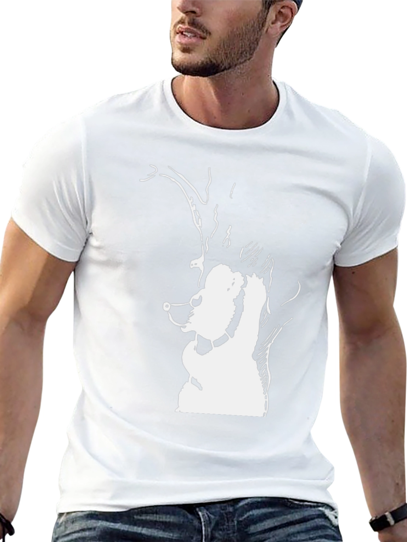 Abstract Bear Graphic Tee - Black Cotton Blend Shirt