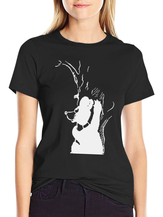 Abstract Bear Graphic Tee - Black Cotton Blend Shirt