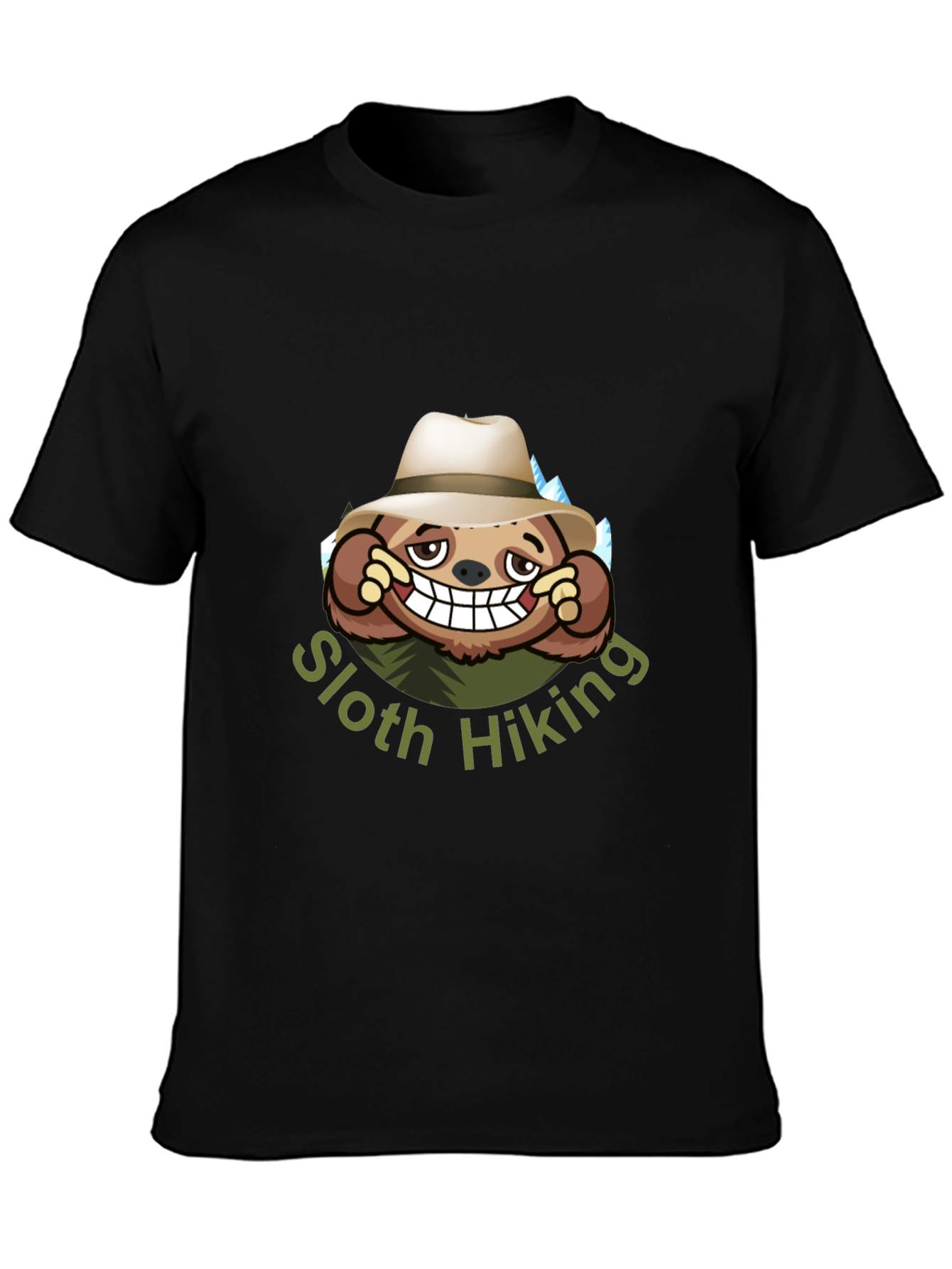 Sloth Hiking Graphic Tee - Black Cotton T-Shirt