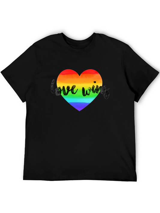 Love Wins Rainbow Heart Black T-Shirt