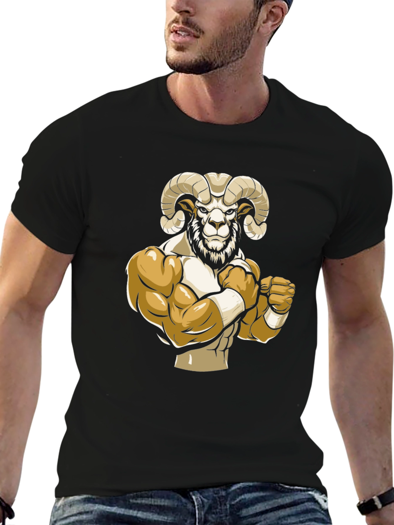 Black T-Shirt with Ram Mascot Graphic