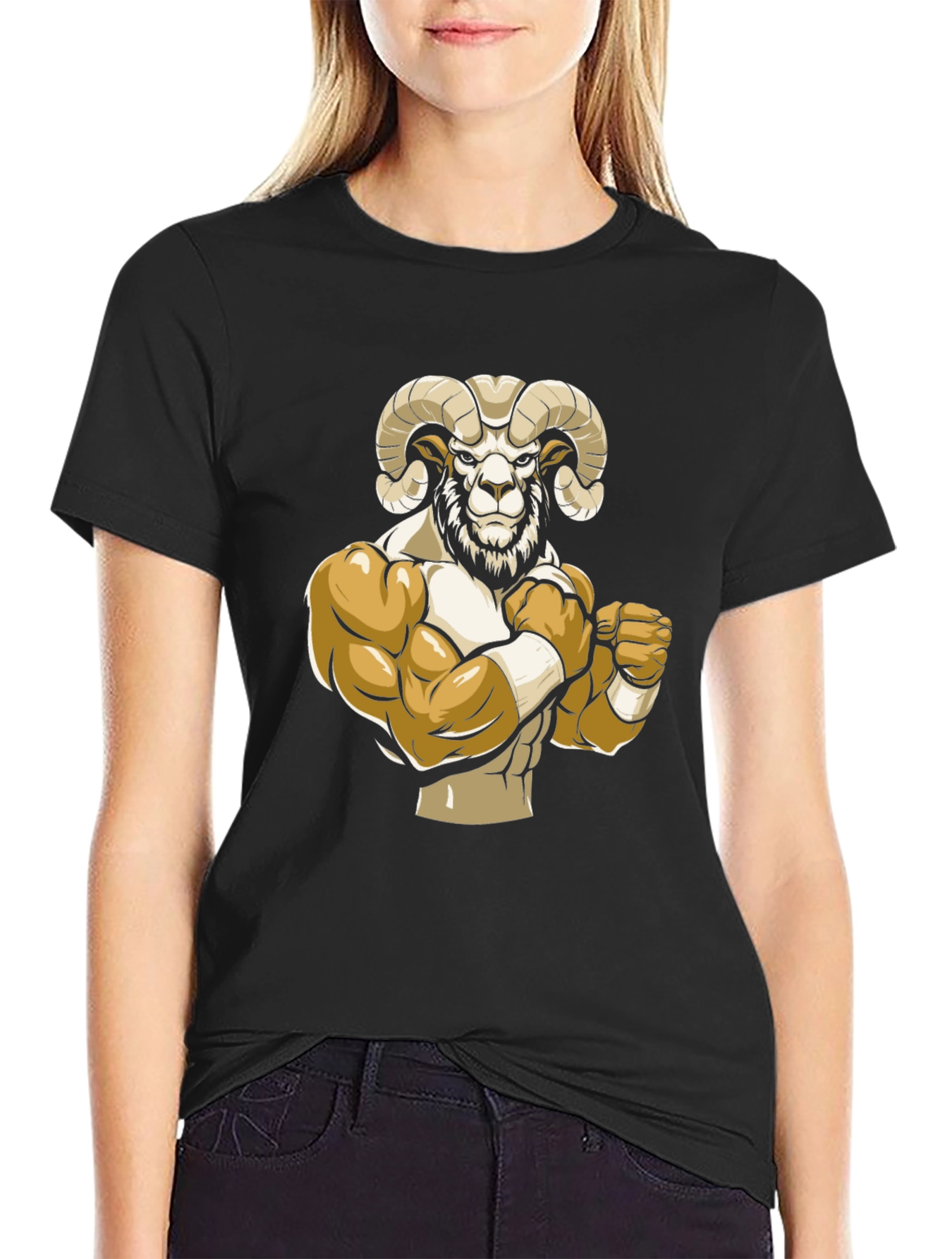 Black T-Shirt with Ram Mascot Graphic