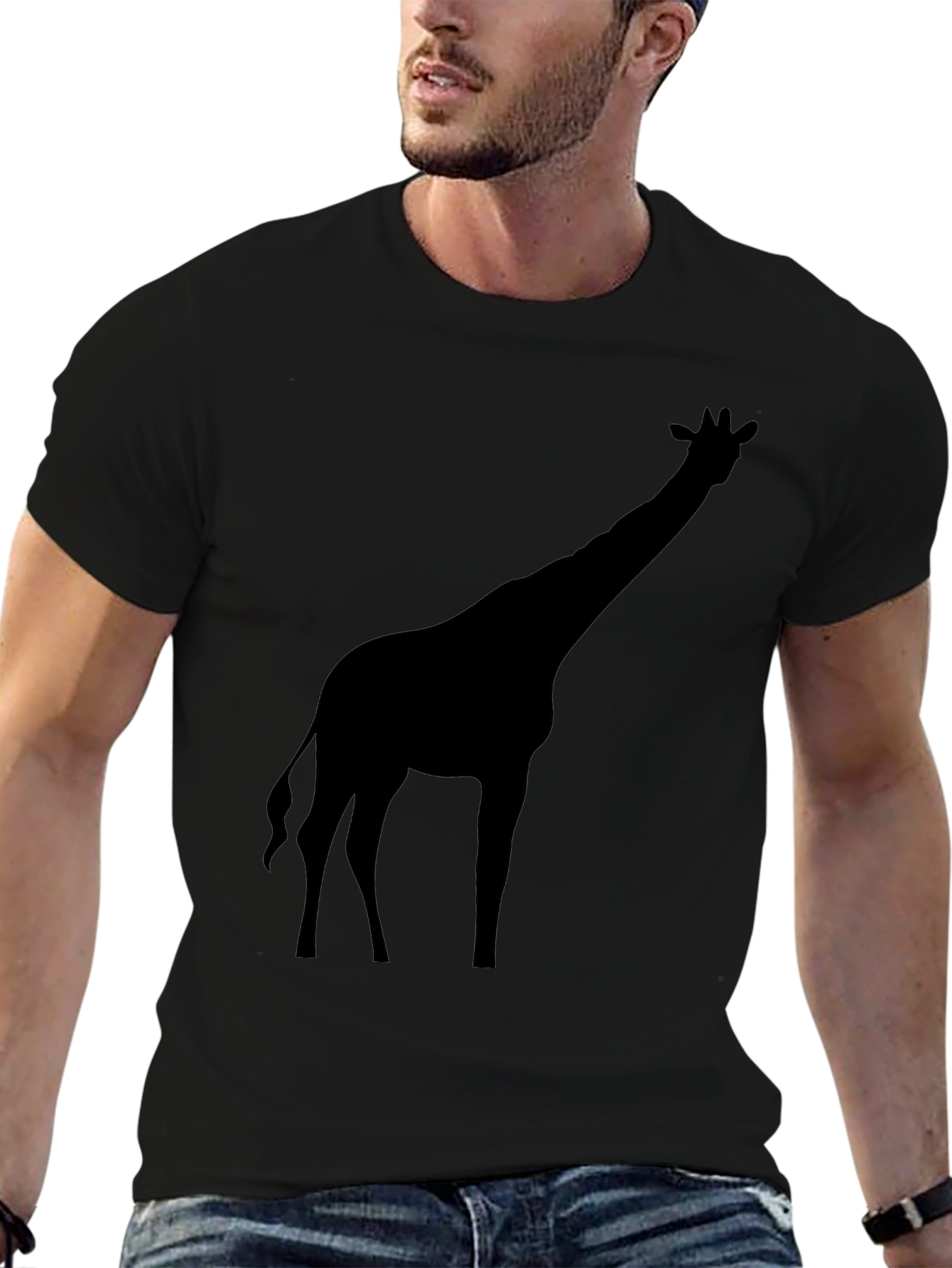Giraffe Silhouette Graphic Tee - Black Cotton T-Shirt