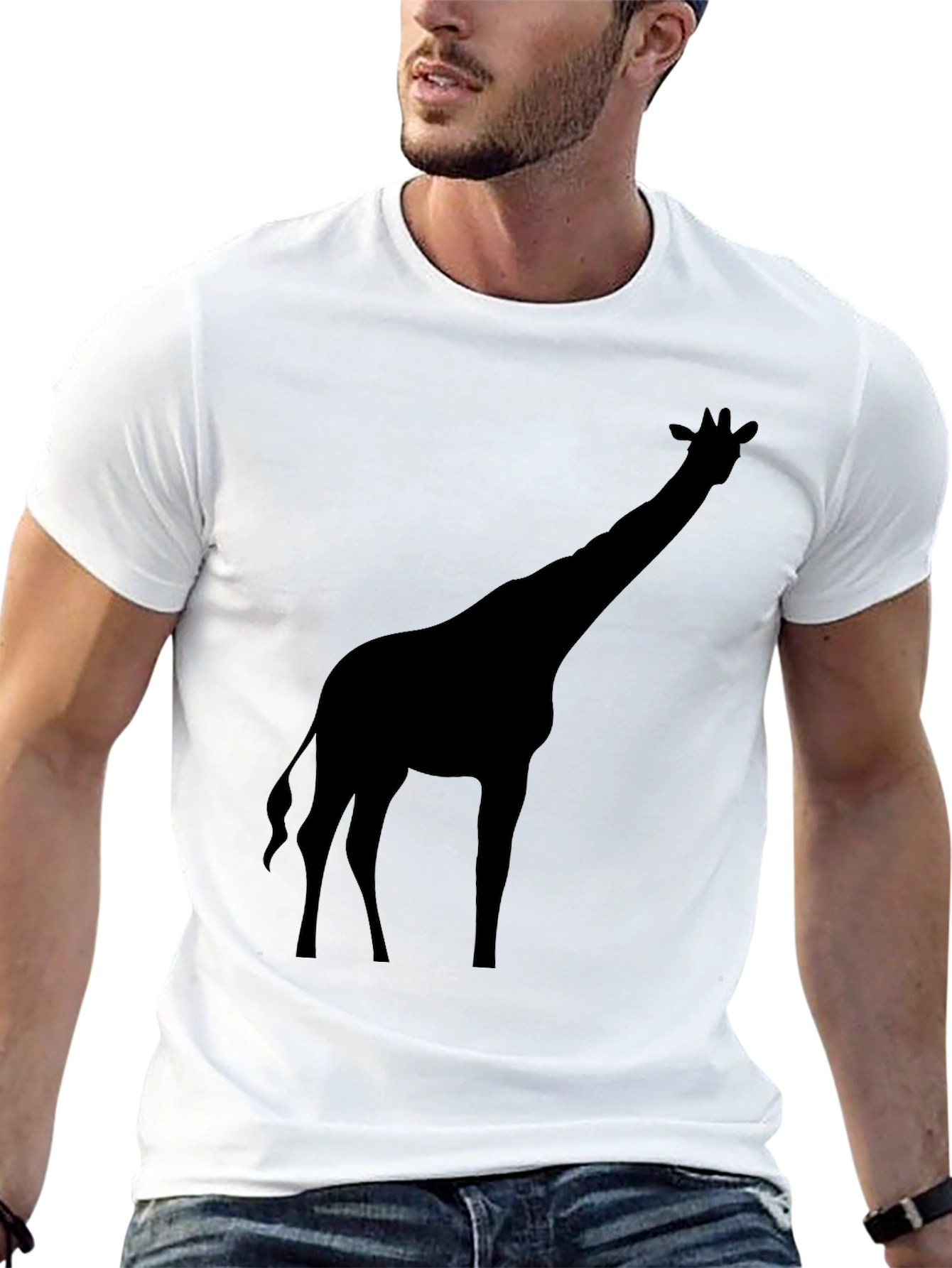 Giraffe Silhouette Graphic Tee - Black Cotton T-Shirt